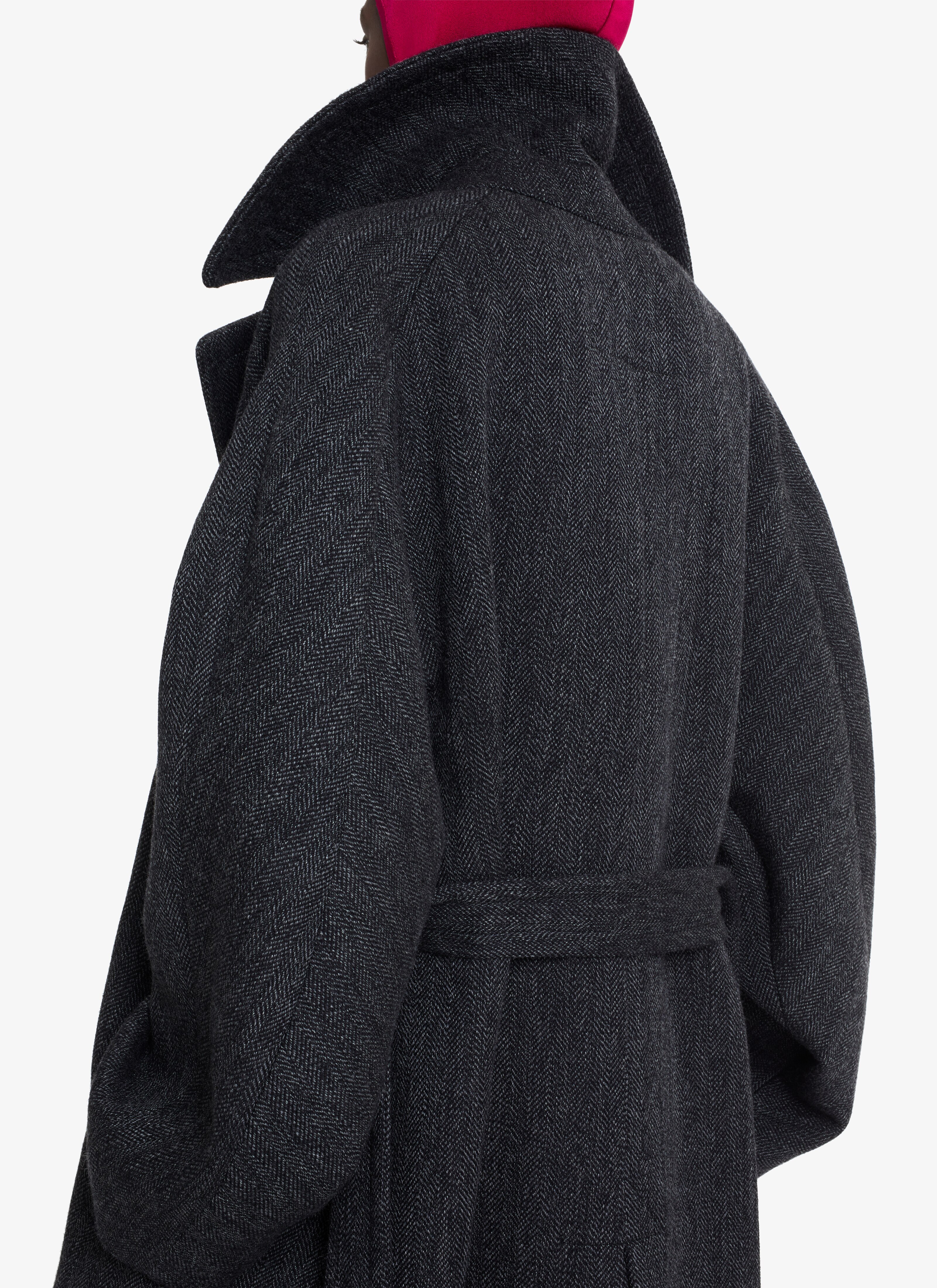 ALAÏA DARK GREY BELTED LONG CHEVRON COAT