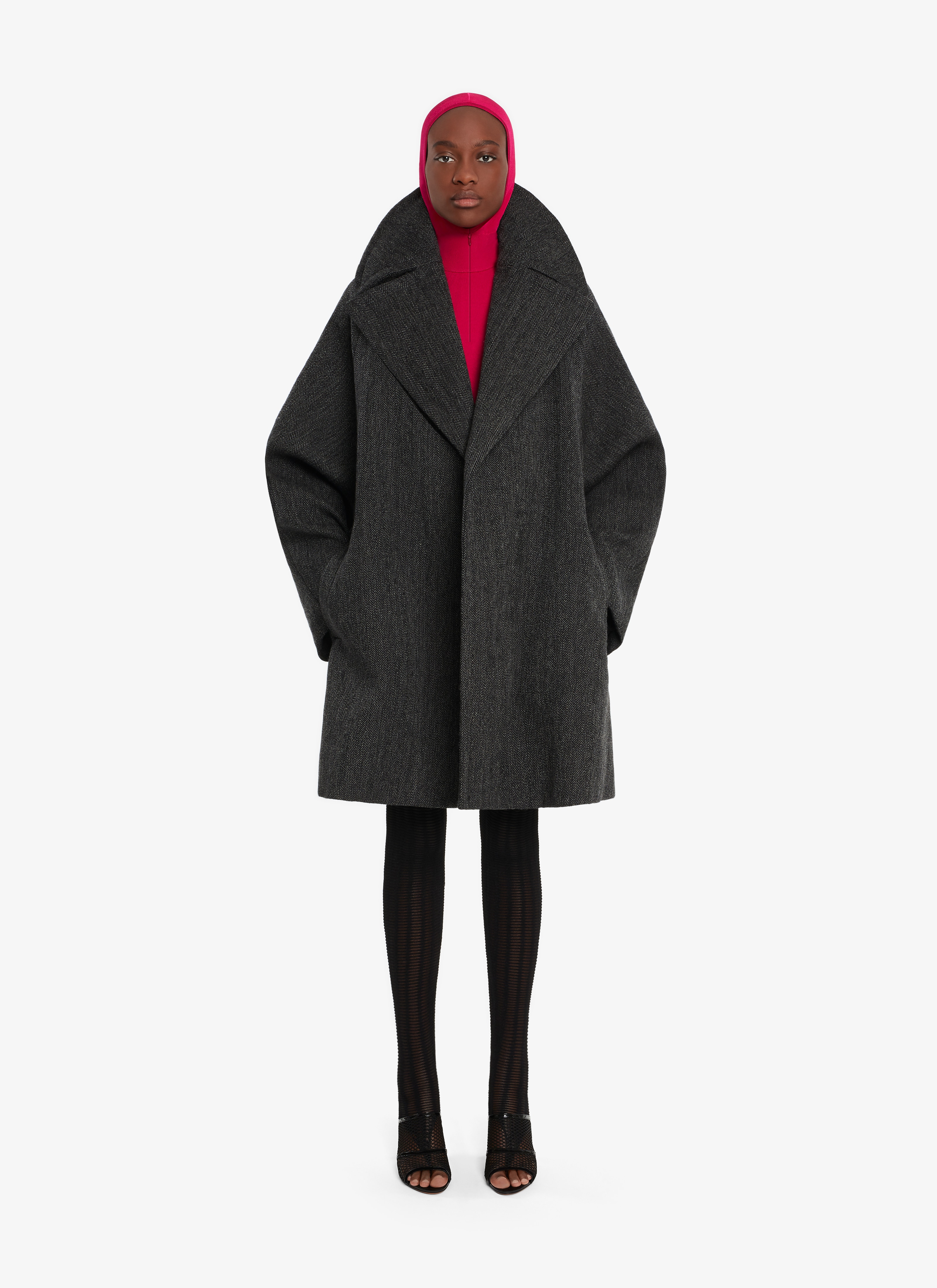ALAÏA DARK GREY OVERSIZED BELTED MID-LENGTH COAT