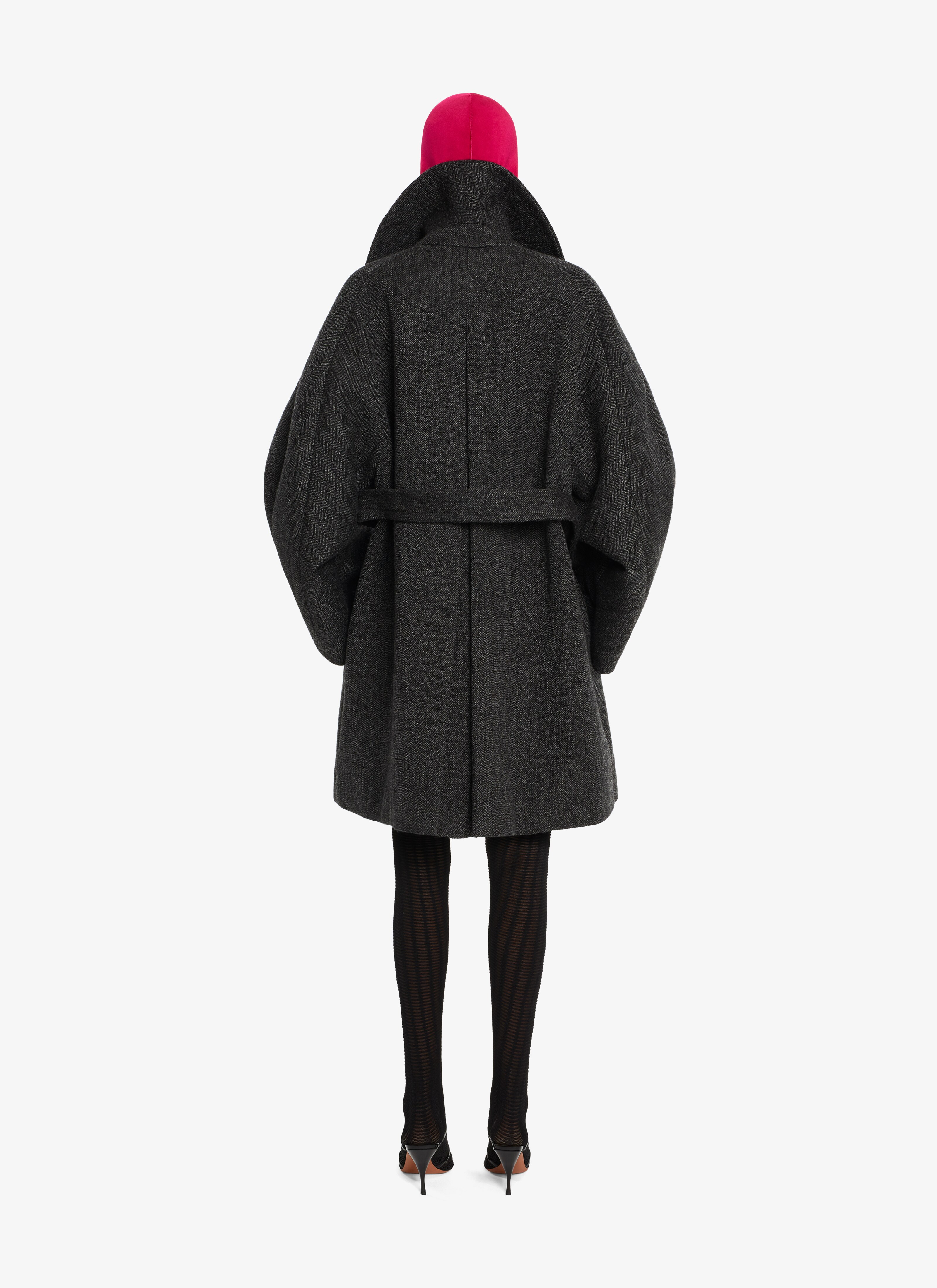 ALAÏA DARK GREY OVERSIZED BELTED MID-LENGTH COAT
