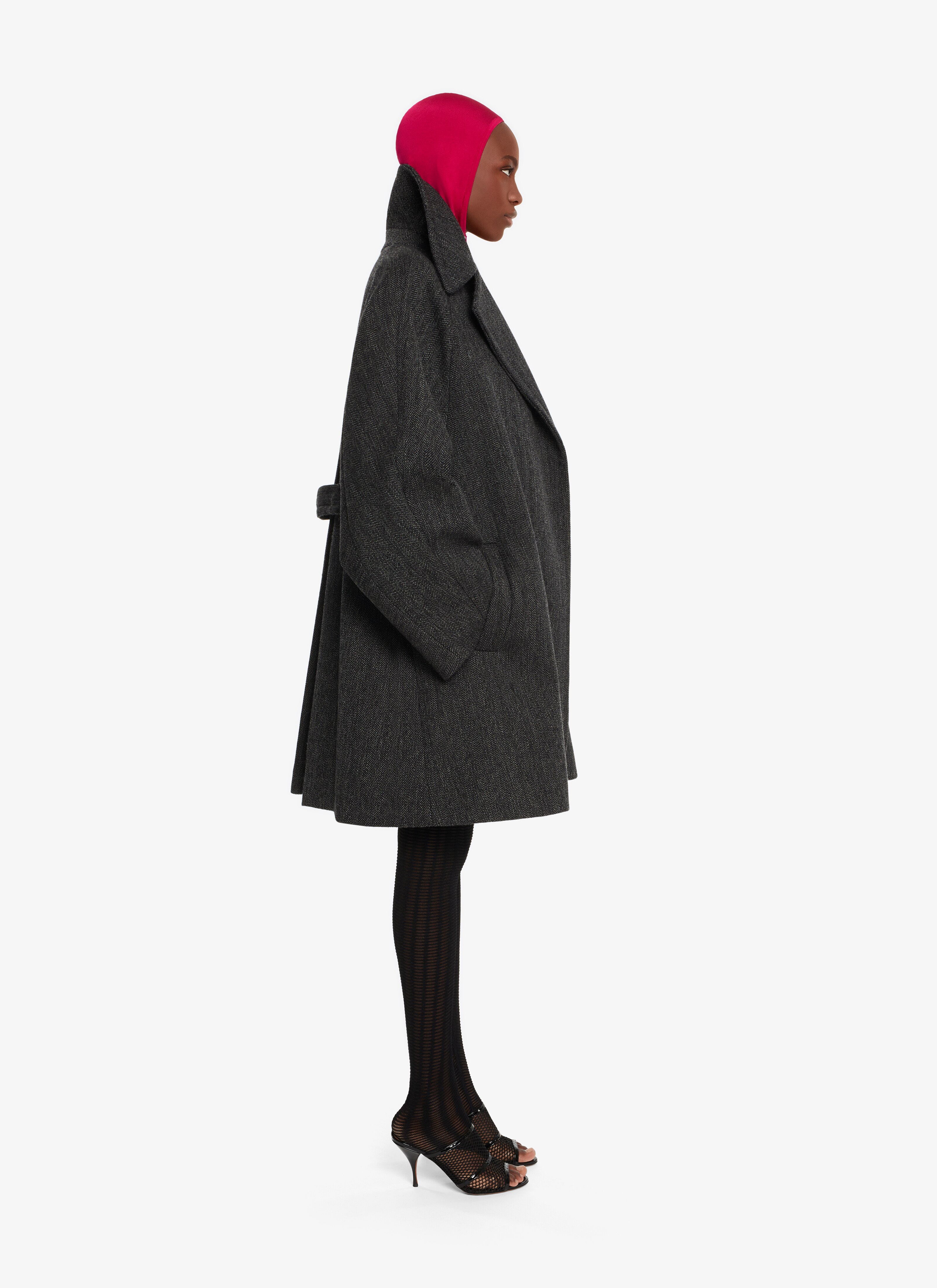 ALAÏA DARK GREY OVERSIZED BELTED MID-LENGTH COAT