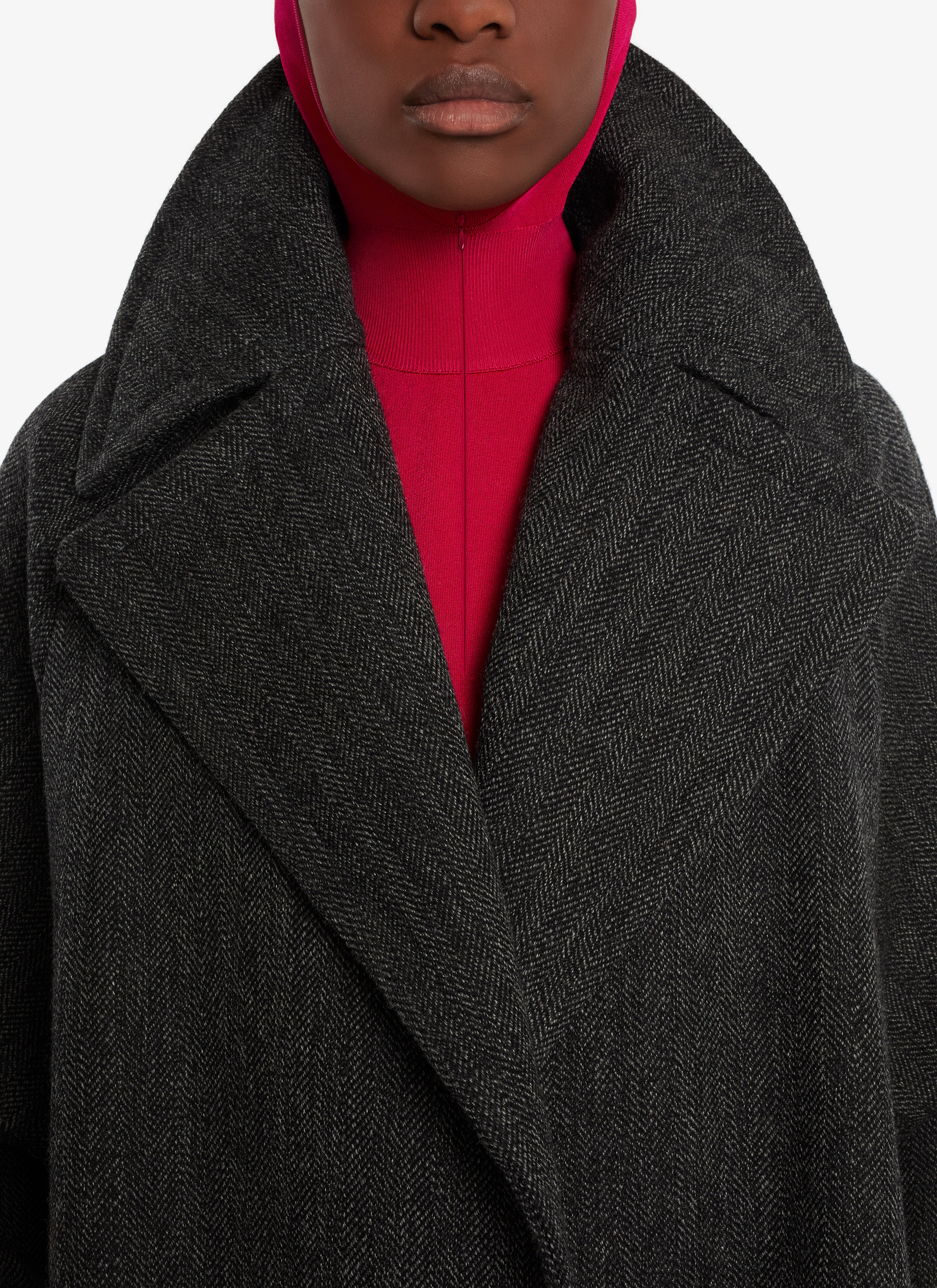 ALAÏA DARK GREY OVERSIZED BELTED MID-LENGTH COAT