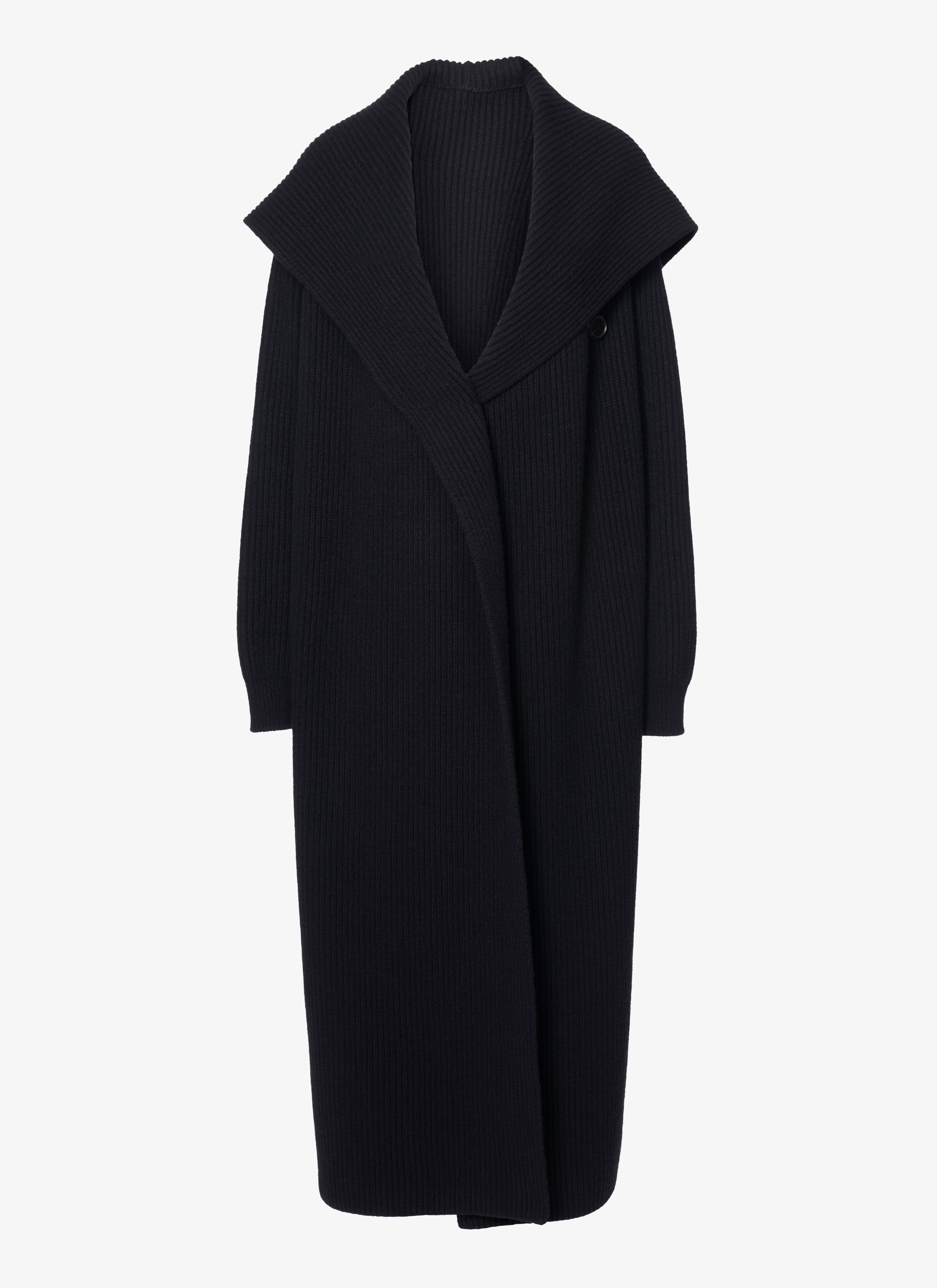 ALAÏA BLACK LARGE RIBBED HOODED COAT