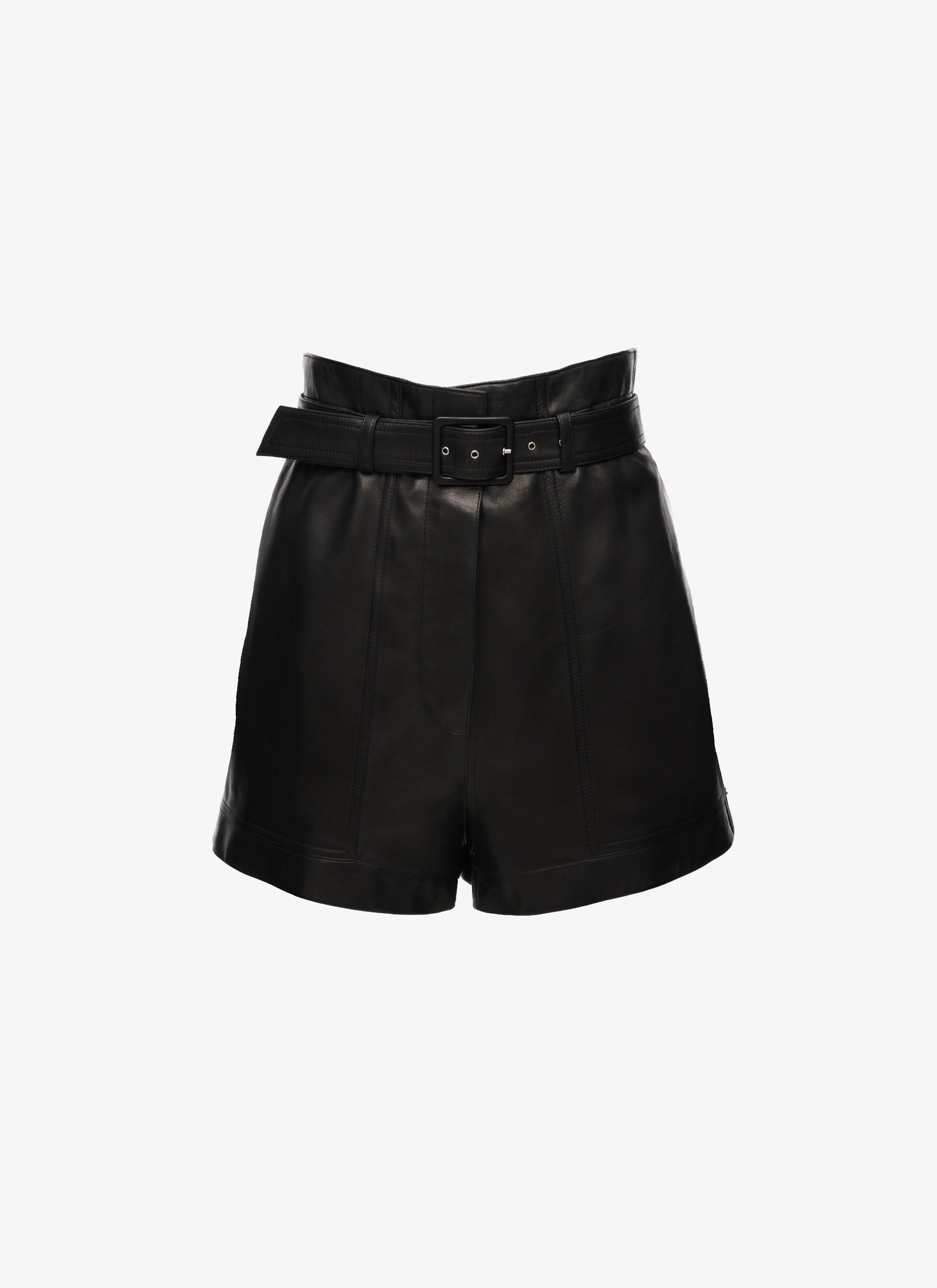 ALAÏA BLACK HIGH-WAIST BELTED LEATHER SHORT