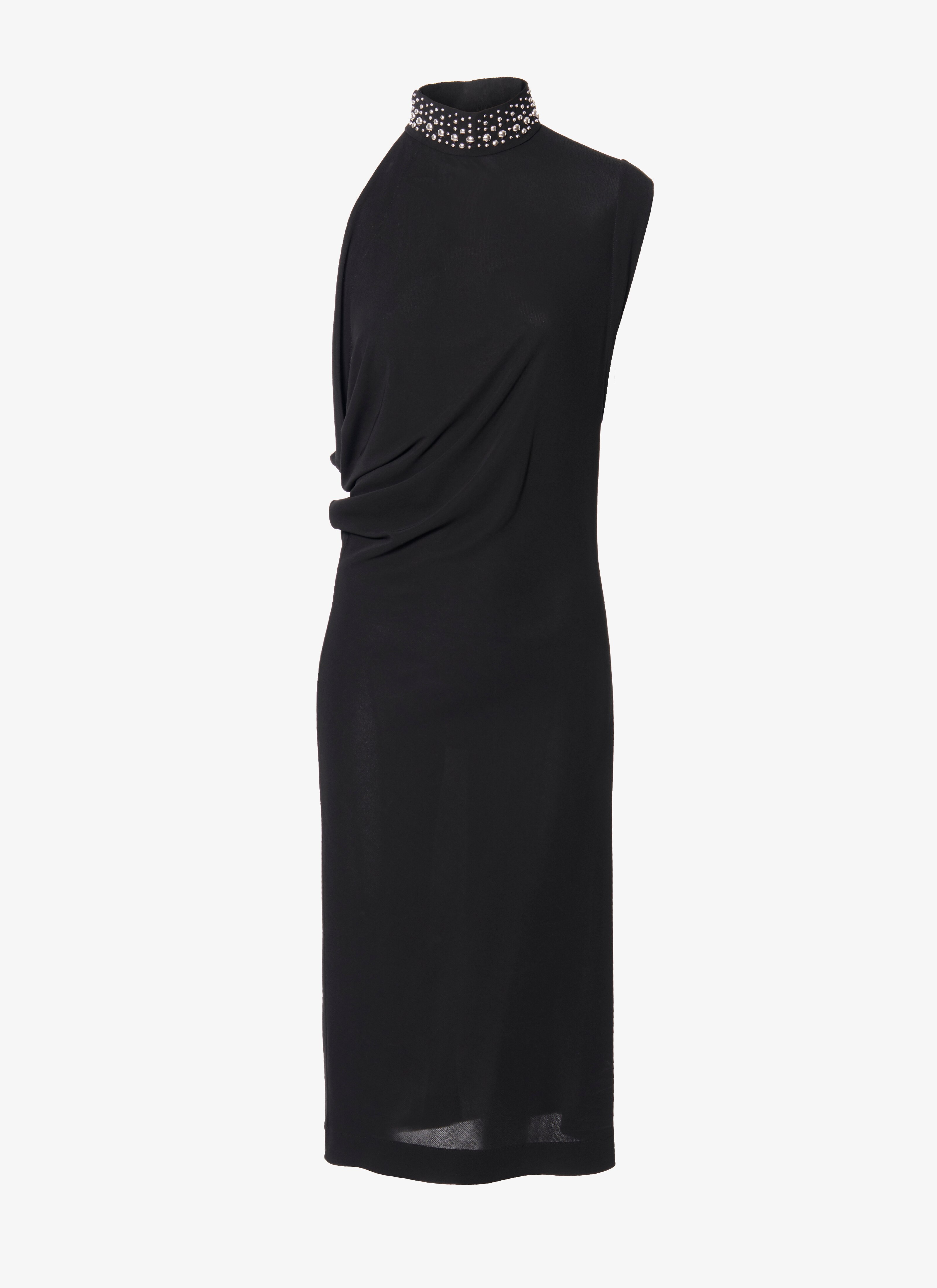 ALAÏA BLACK DRAPED FLUID JERSEY DRESS 