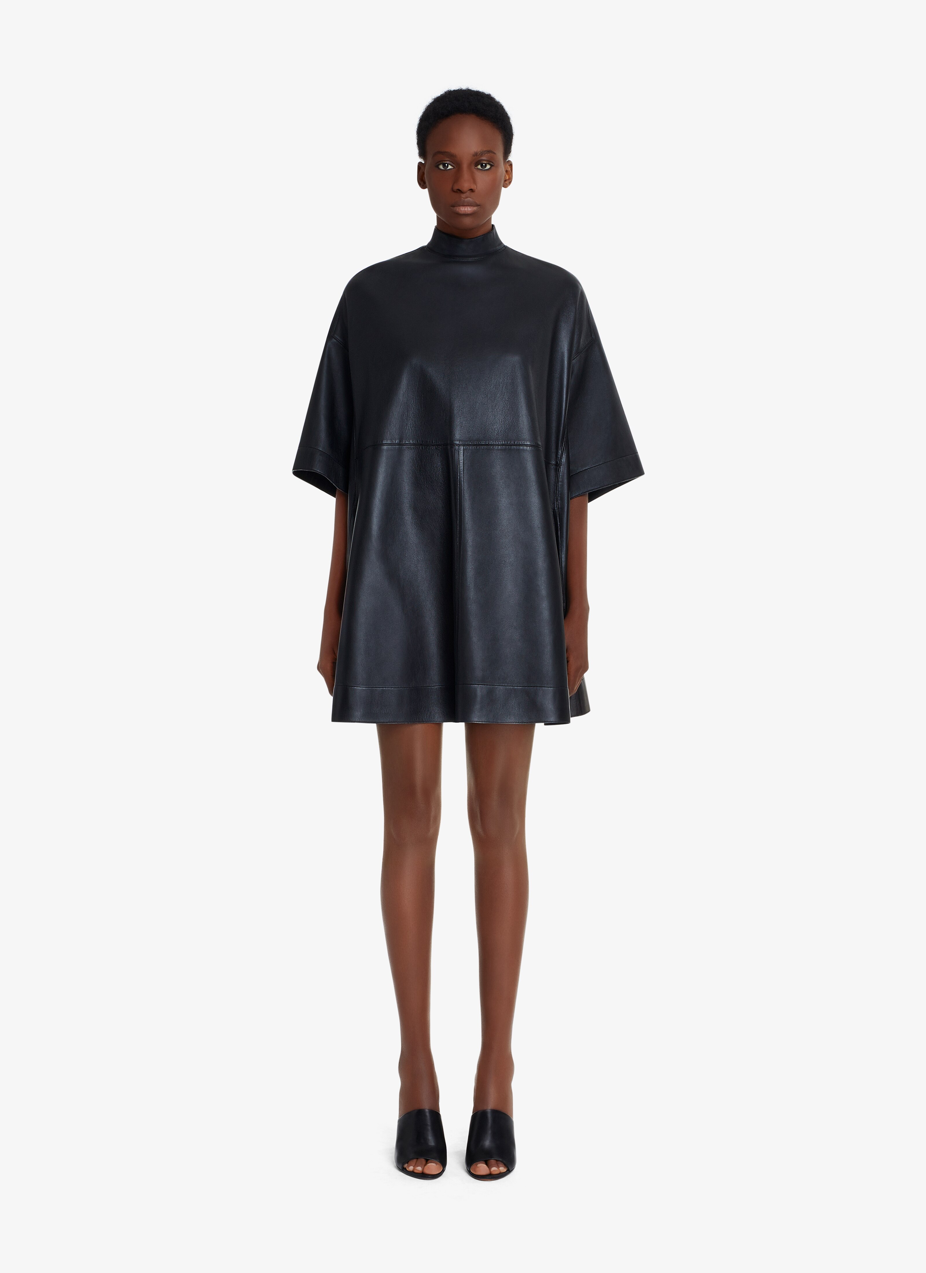 ALAÏA BLACK A-LINE SHORT LAMBSKIN DRESS