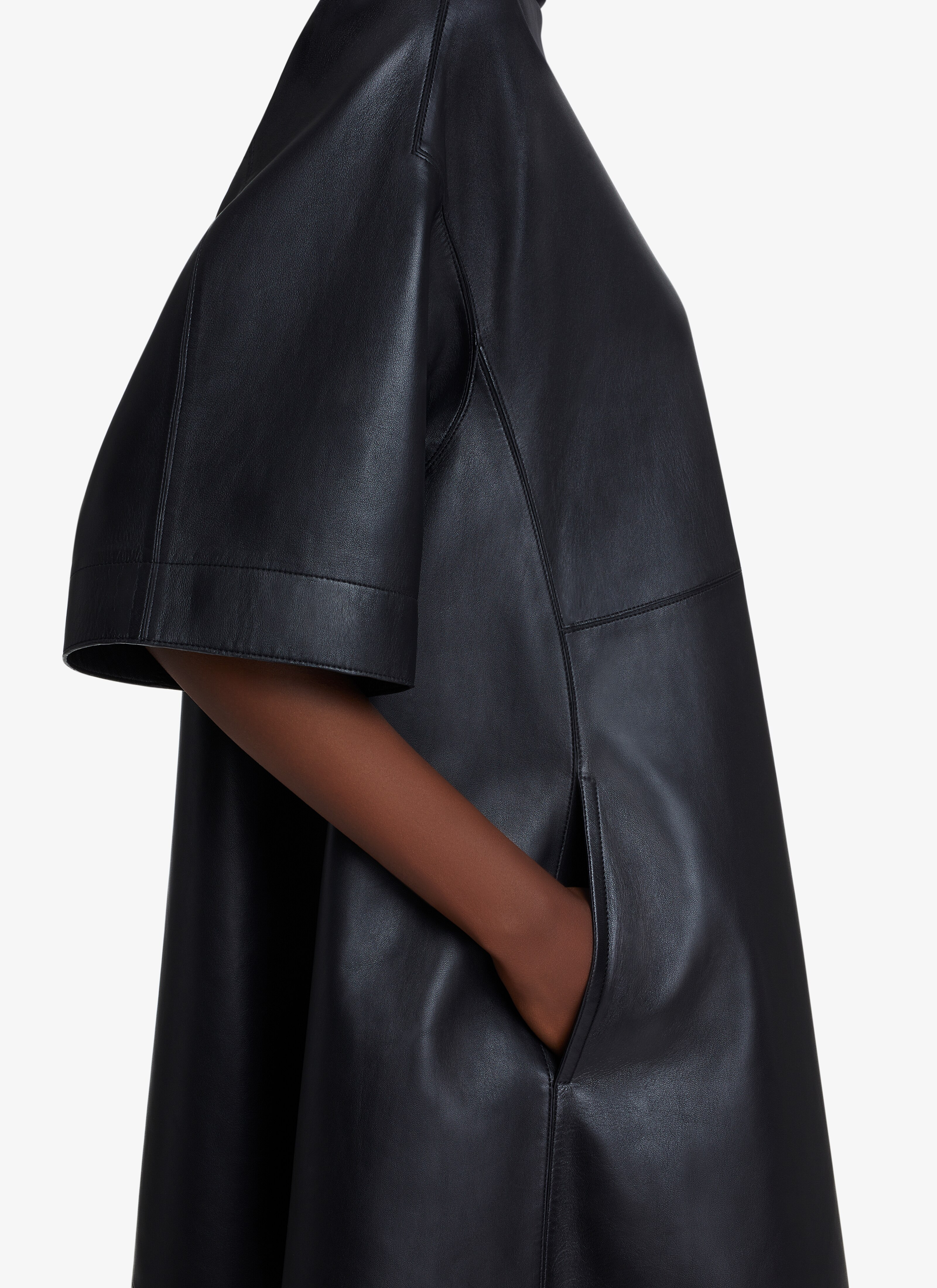 ALAÏA BLACK A-LINE SHORT LAMBSKIN DRESS
