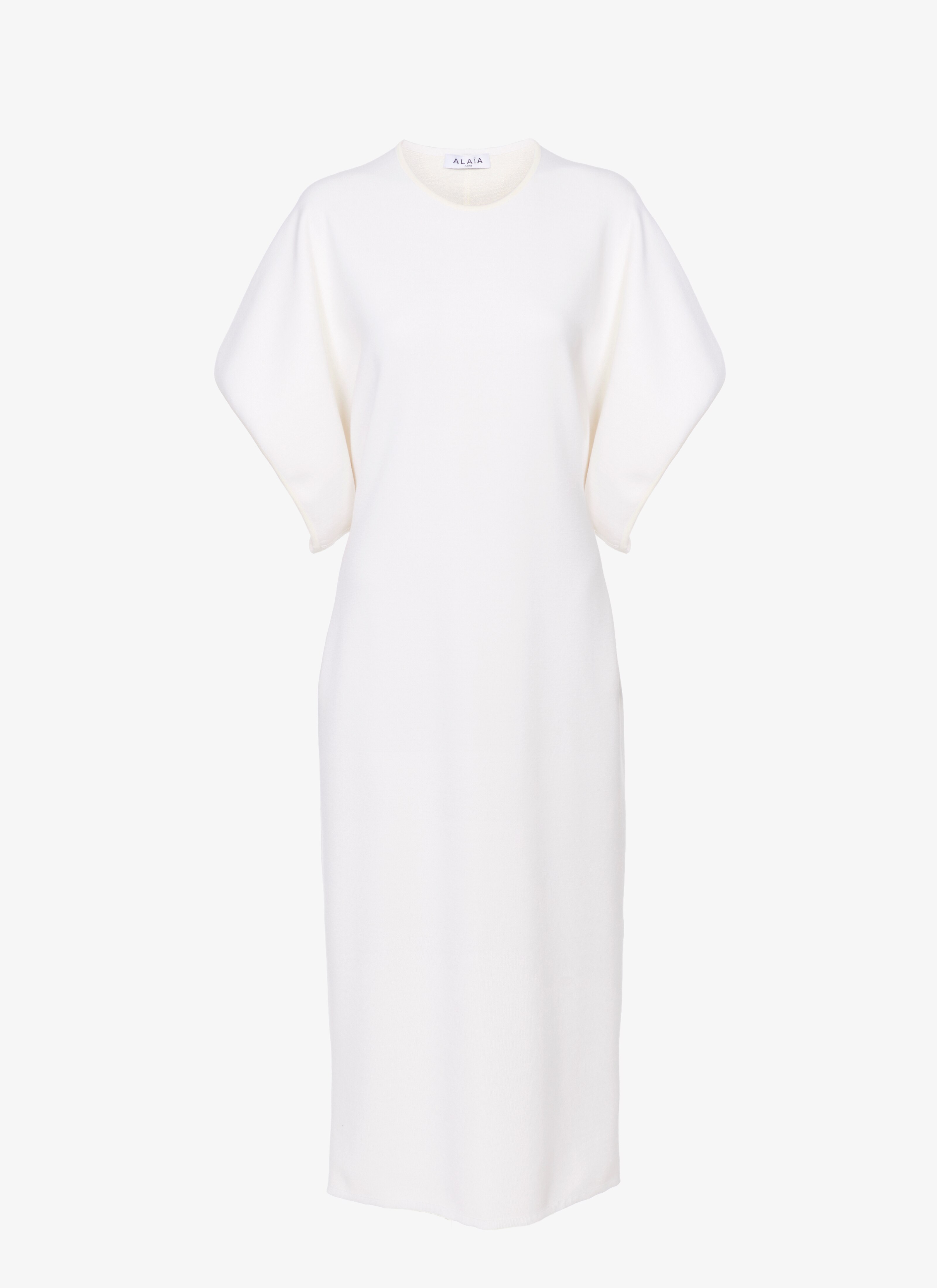 ALAÏA WHITE DOUBLE-FACED KNIT MIDI DRESS