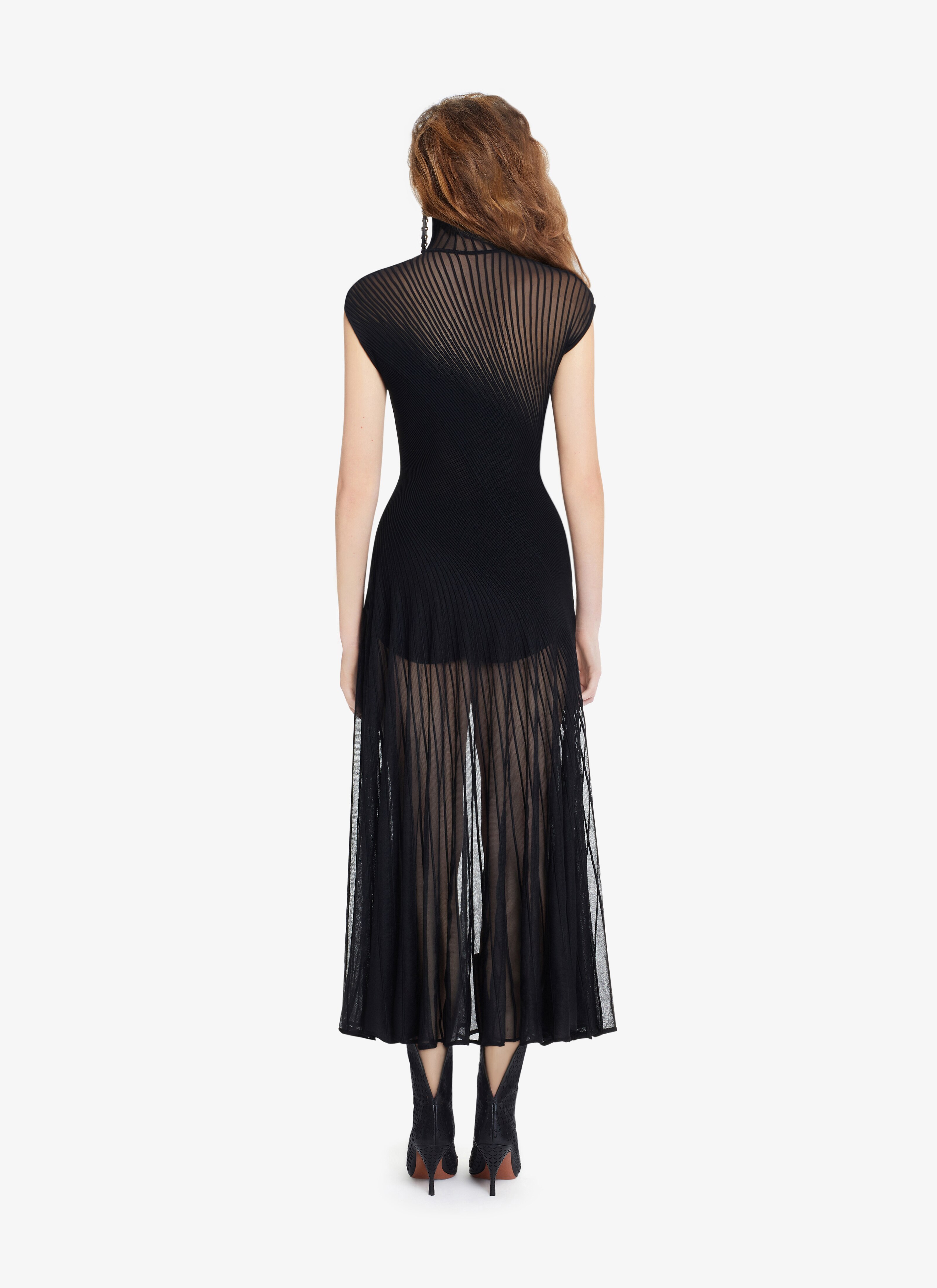 ALAÏA BLACK HIGH-NECK TWISTED LONG DRESS