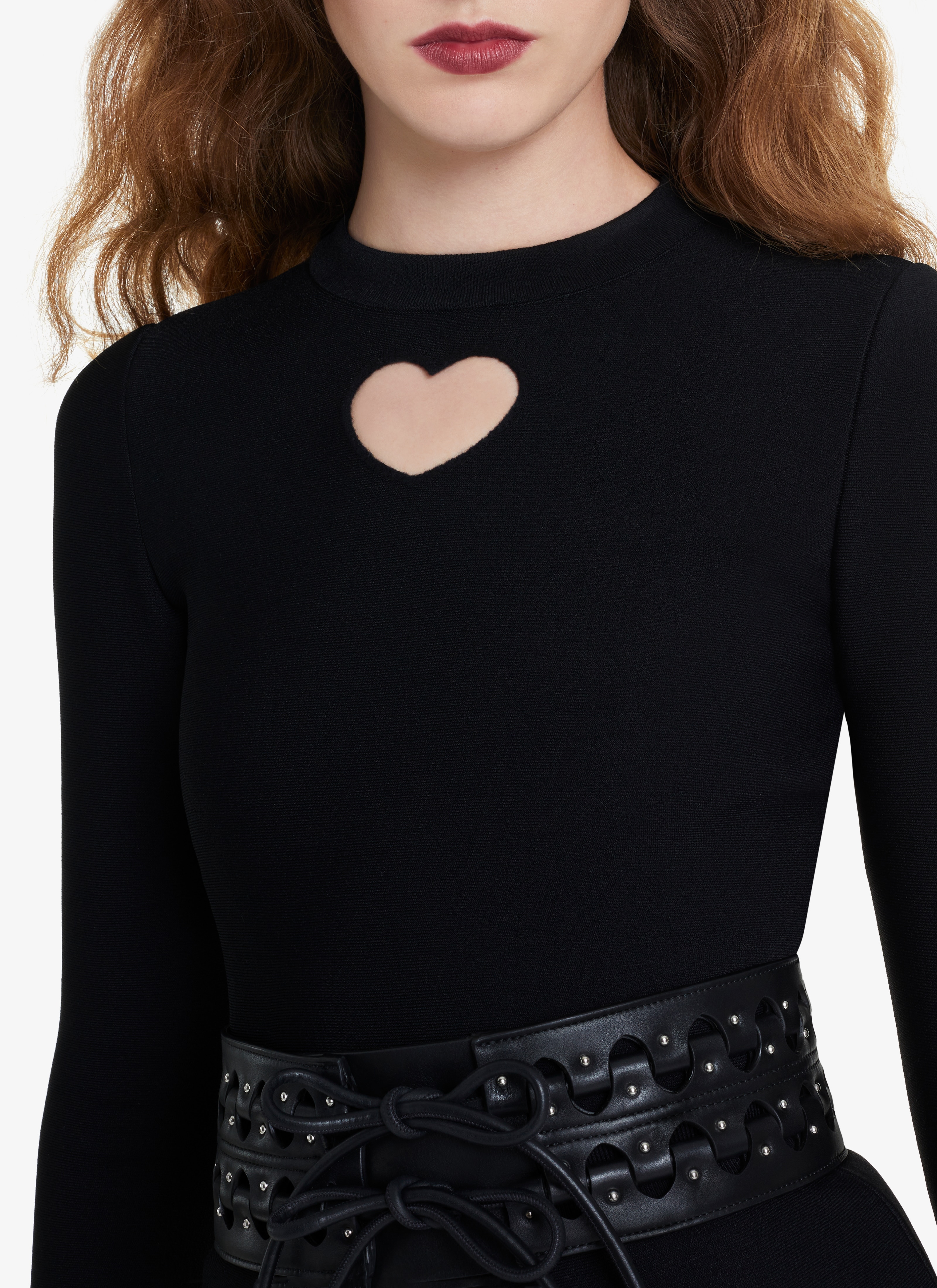 ALAÏA BLACK LONG-SLEEVE COEUR CUTOUT TOP