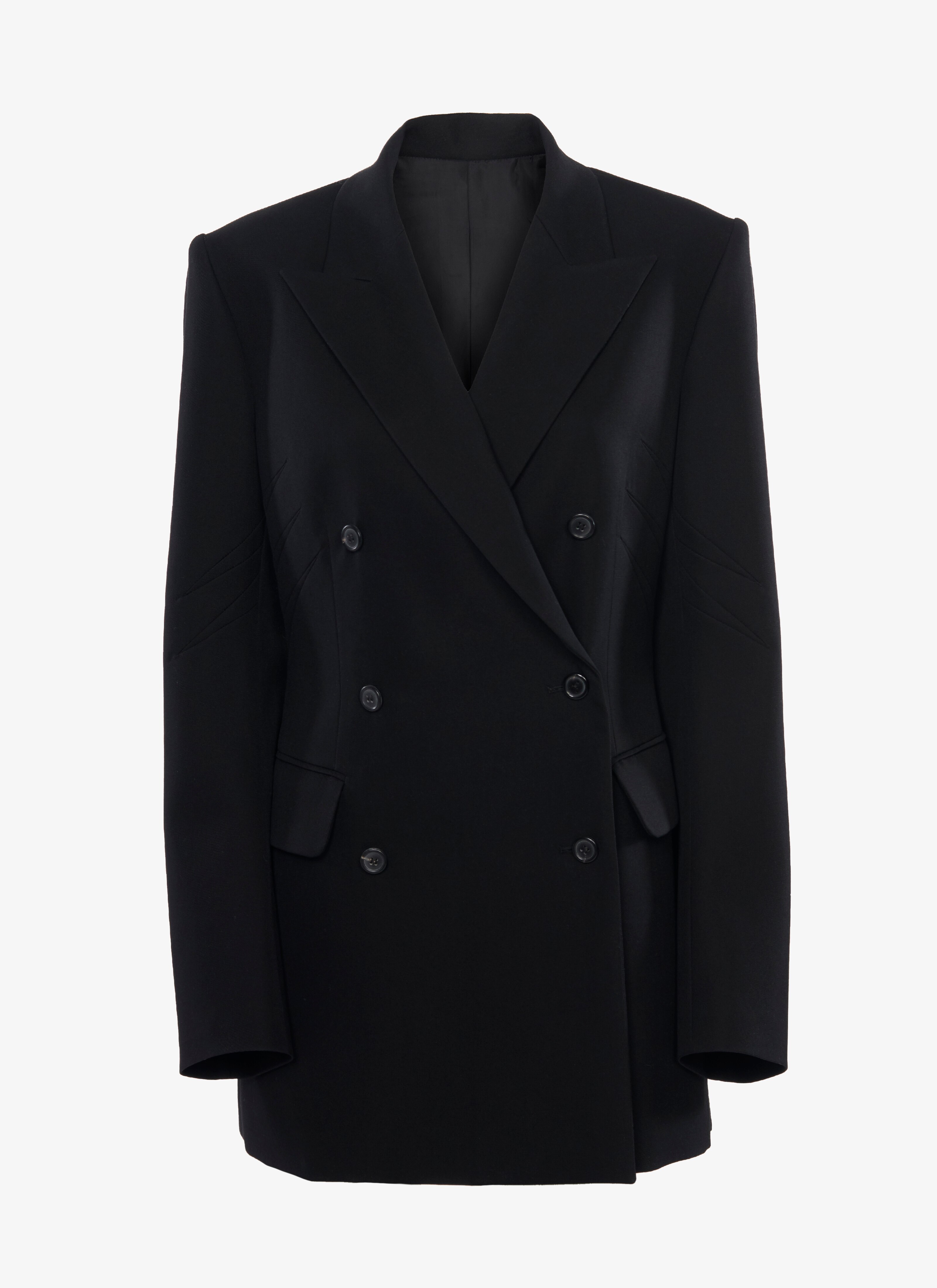 ALAÏA BLACK TAILORED DOUBLE-BREASTED WOOL GABARDINE JACKET