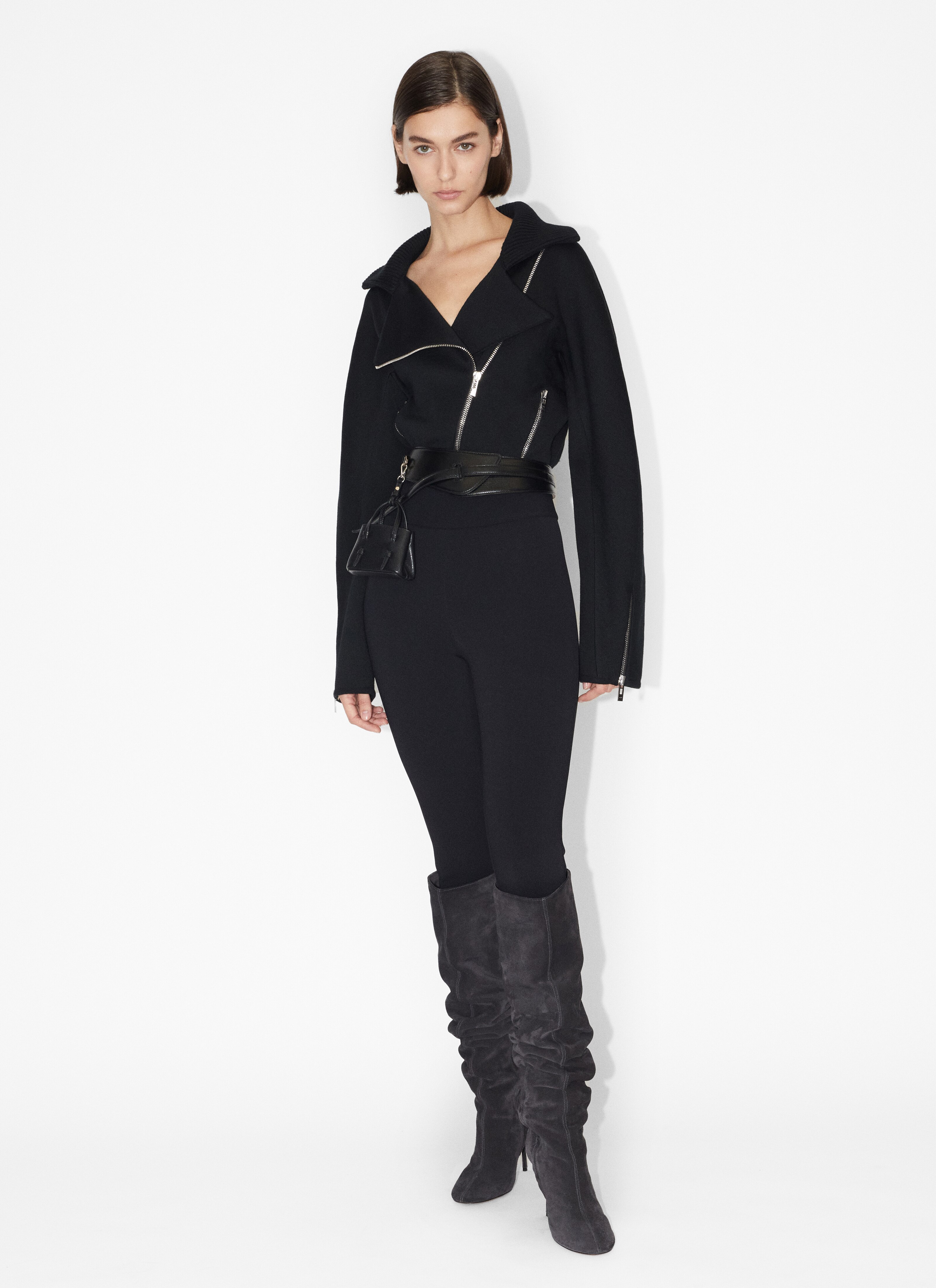 ALAÏA BLACK STRETCH KNIT LEGGINGS