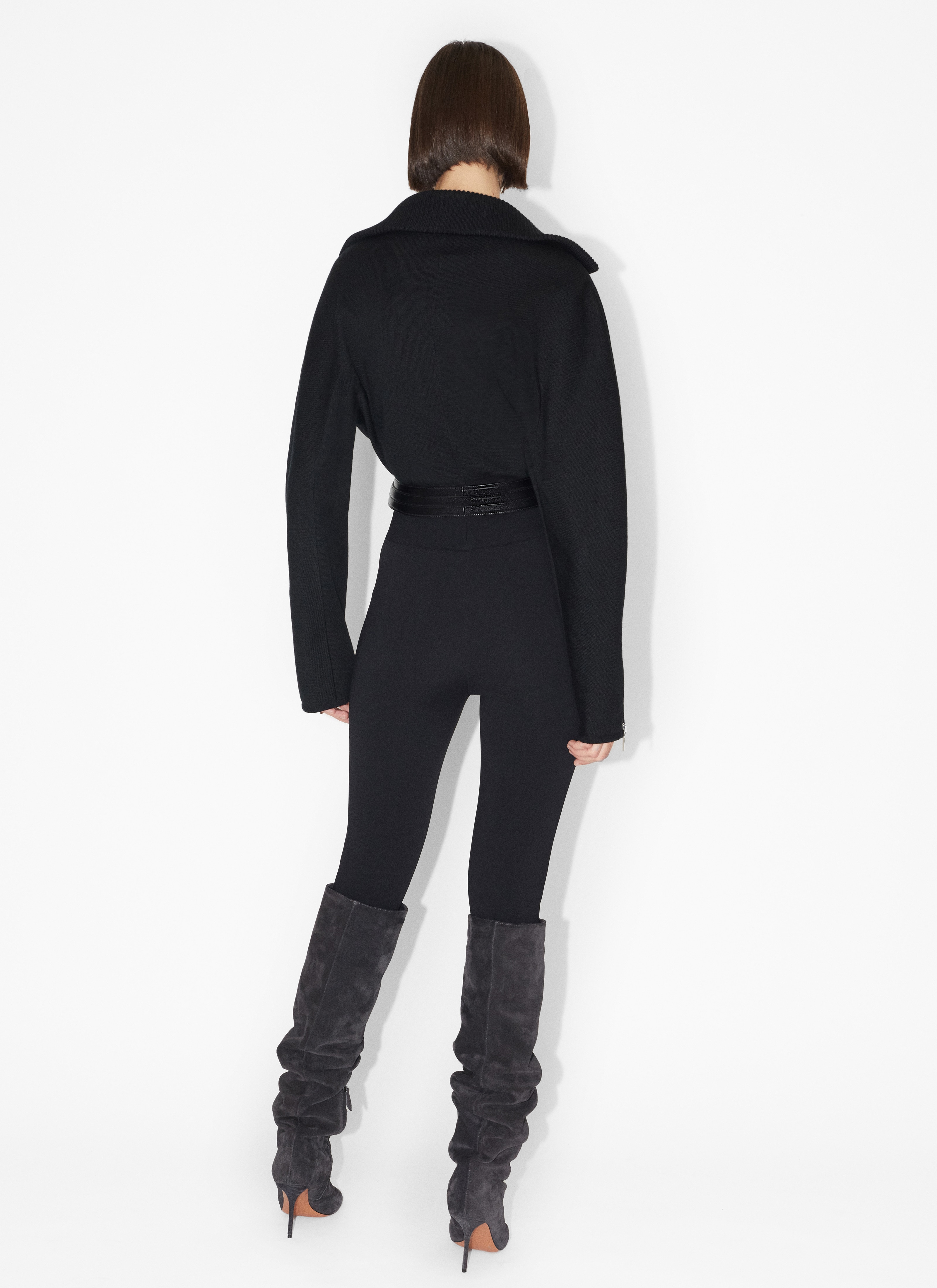 ALAÏA BLACK STRETCH KNIT LEGGINGS