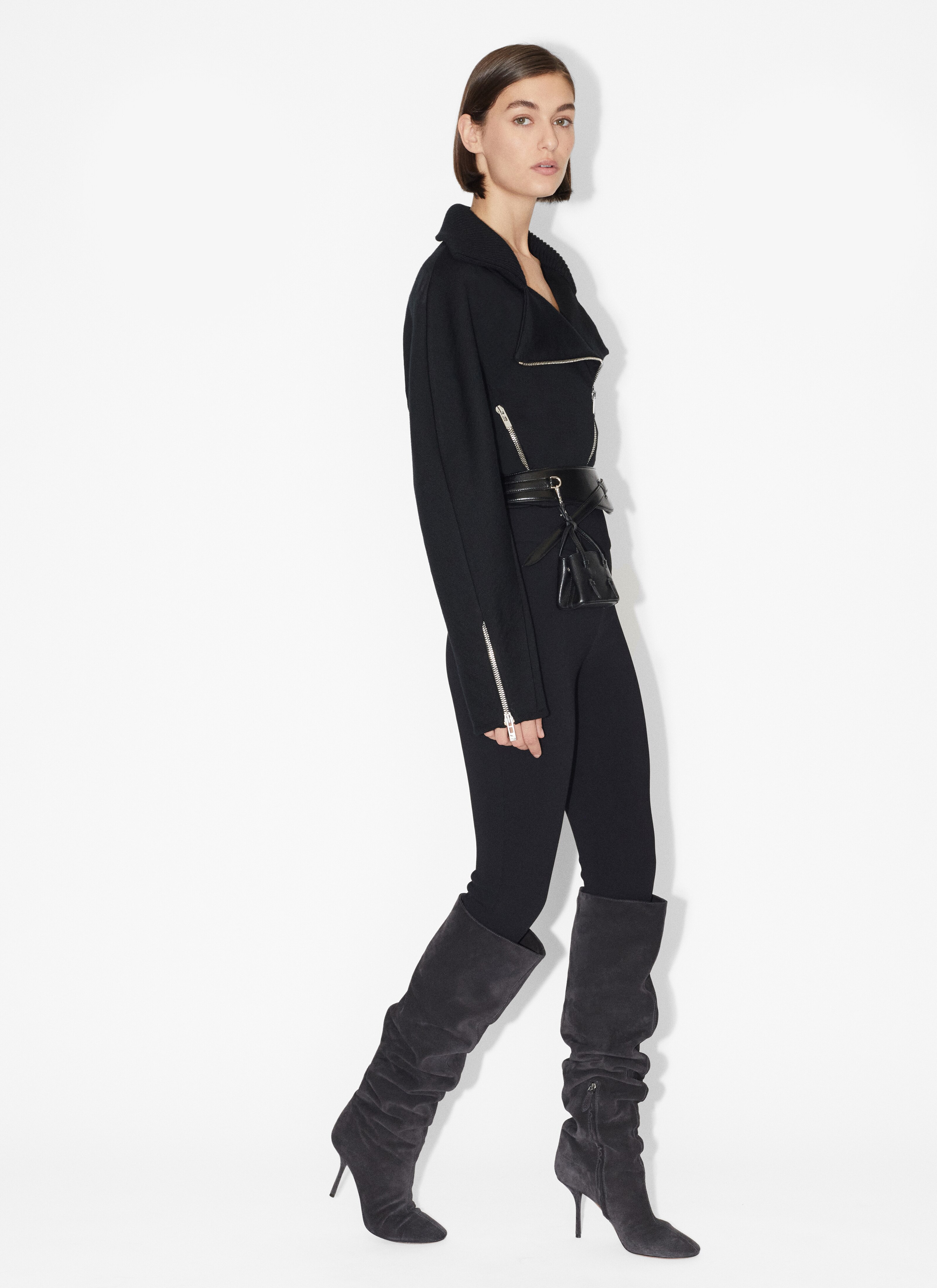 ALAÏA BLACK STRETCH KNIT LEGGINGS