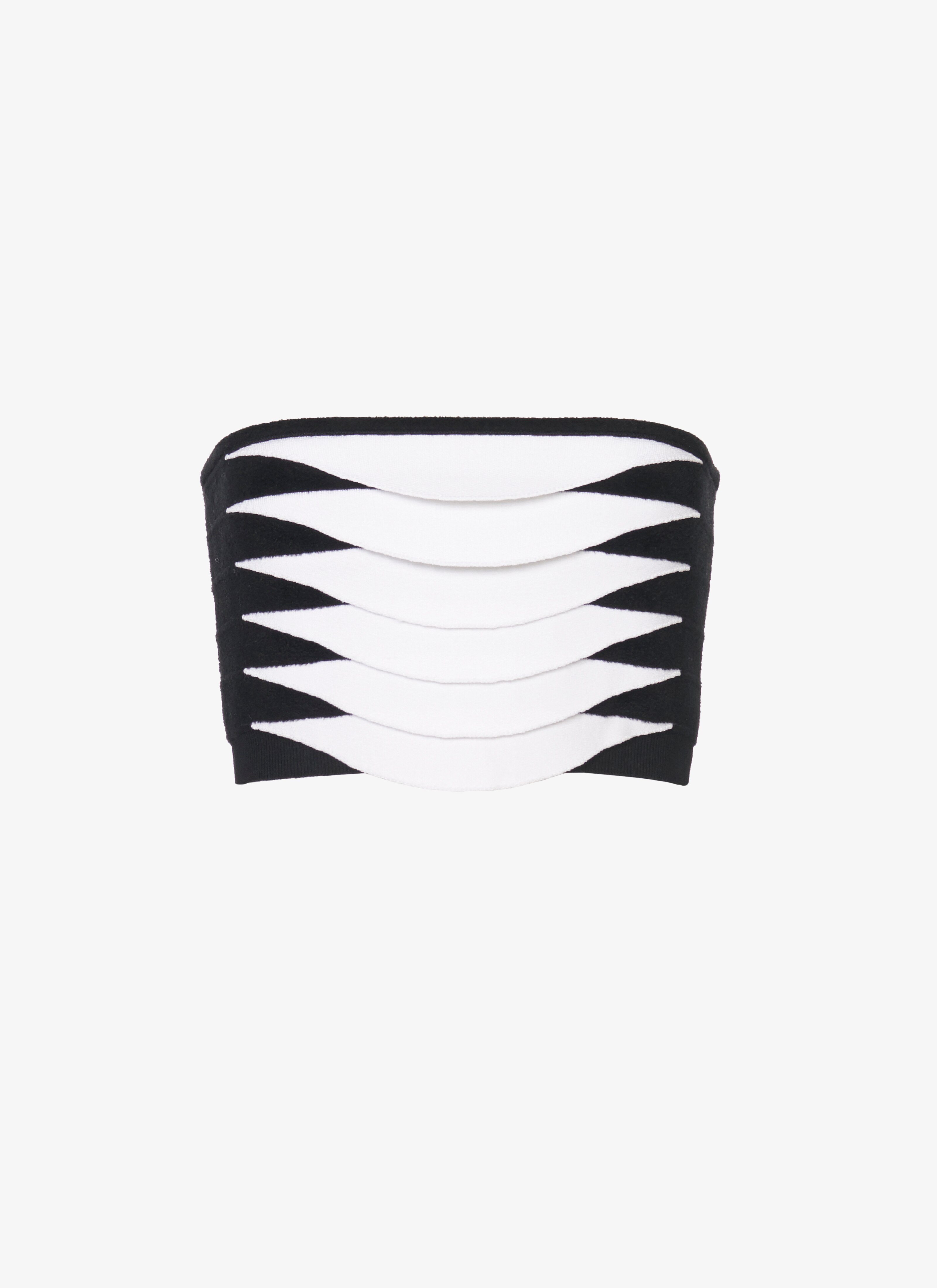 ALAÏA WHITE/BLACK VELVET KNIT PYTHON-EFFECT BRA 