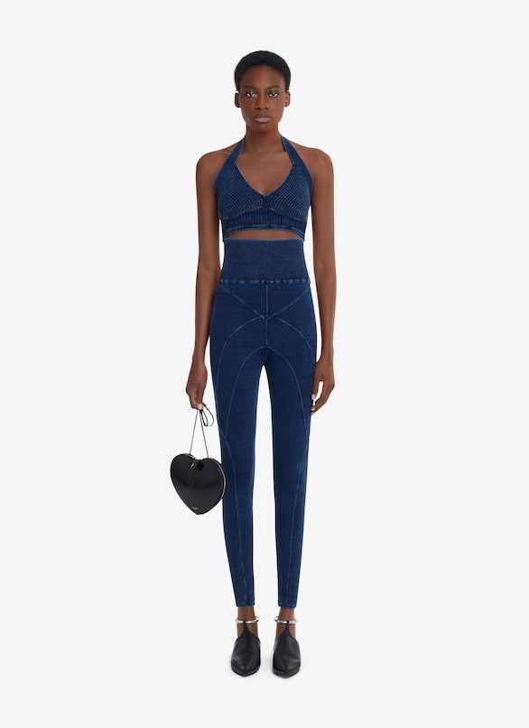 HALTER NECK KNITTED DENIM BRA ALAÏA BLUE JEANS HALTER NECK KNITTED DENIM BRA