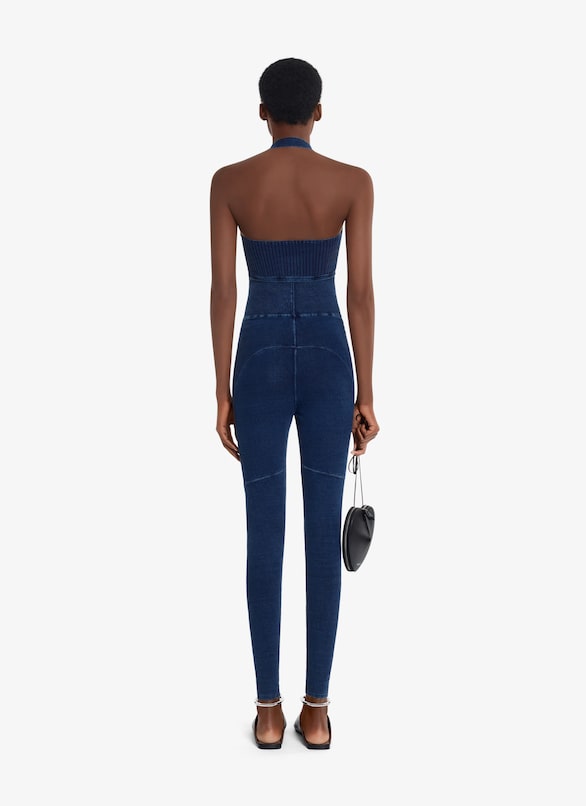 HALTER NECK KNITTED DENIM BRA ALAÏA BLUE JEANS HALTER NECK KNITTED DENIM BRA