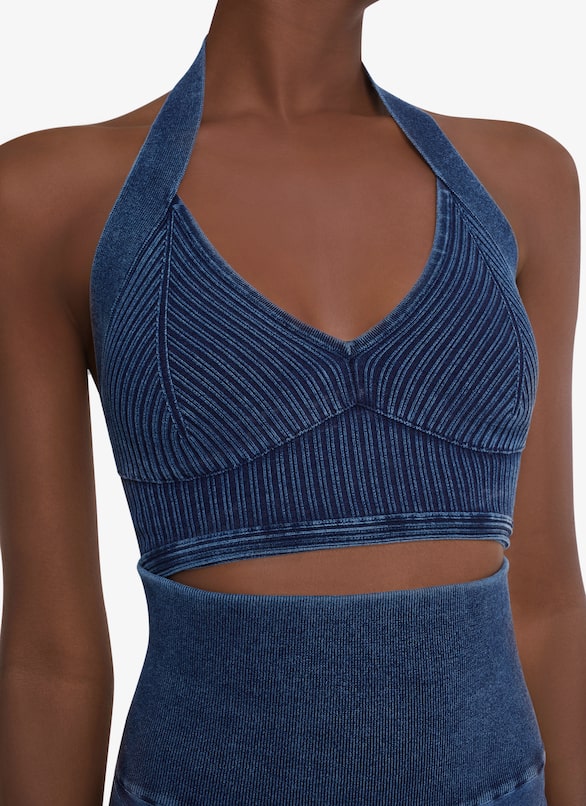 HALTER NECK KNITTED DENIM BRA ALAÏA BLUE JEANS HALTER NECK KNITTED DENIM BRA
