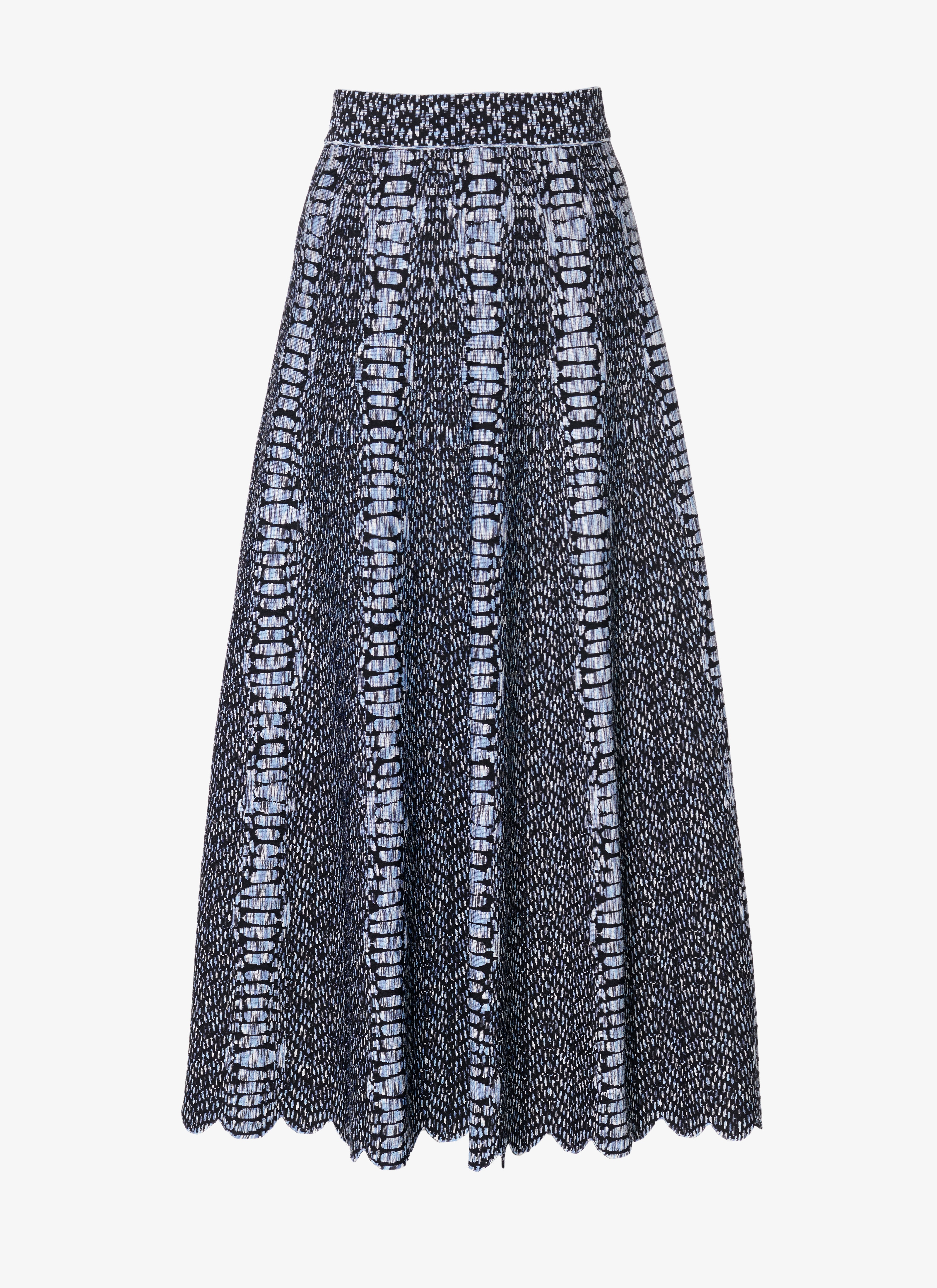ALAÏA BLACK/BLUE LONG PYTHON FLARED SKIRT