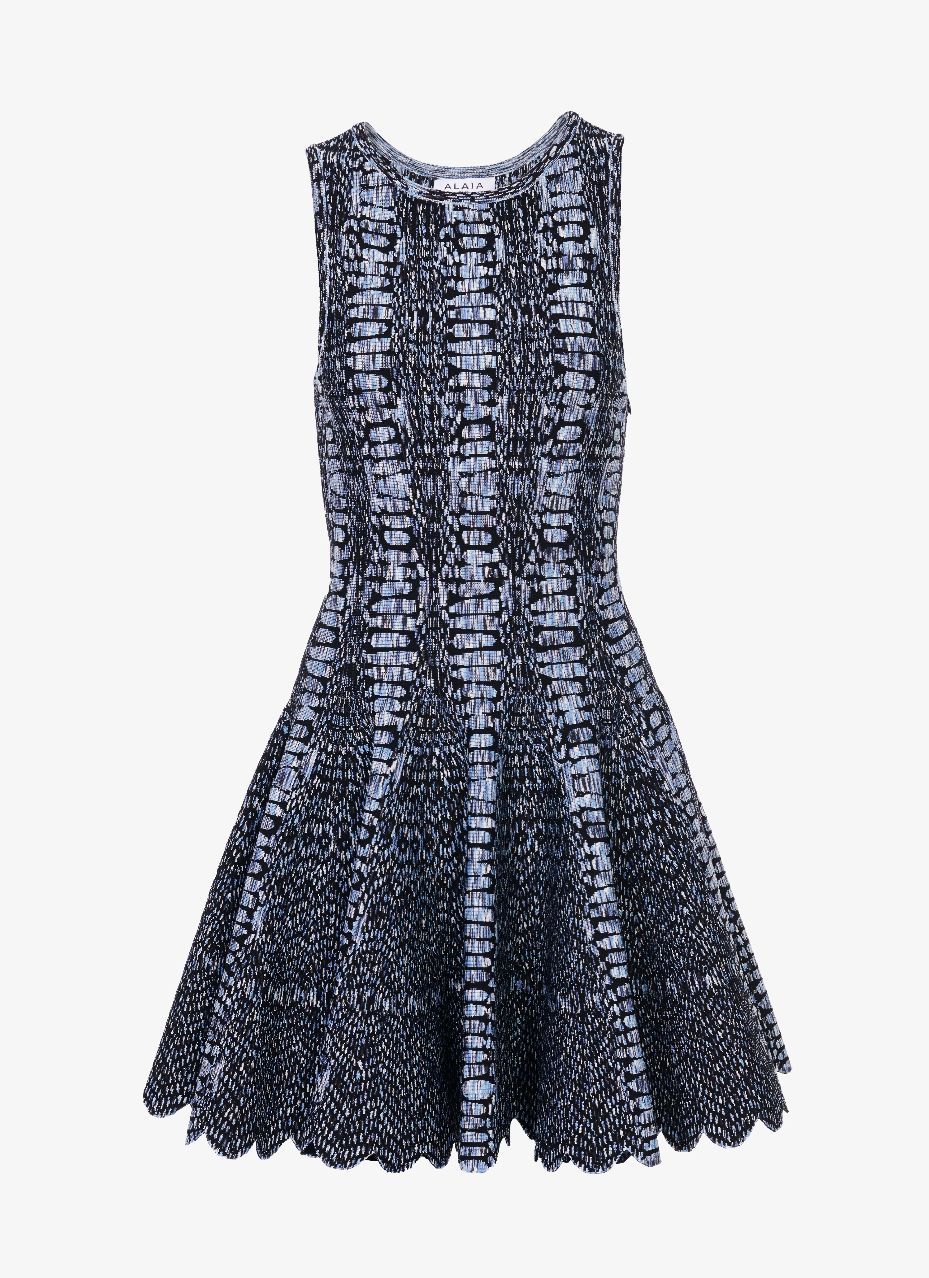 ALAÏA BLACK/BLUE KNIT PYTHON SKATER DRESS