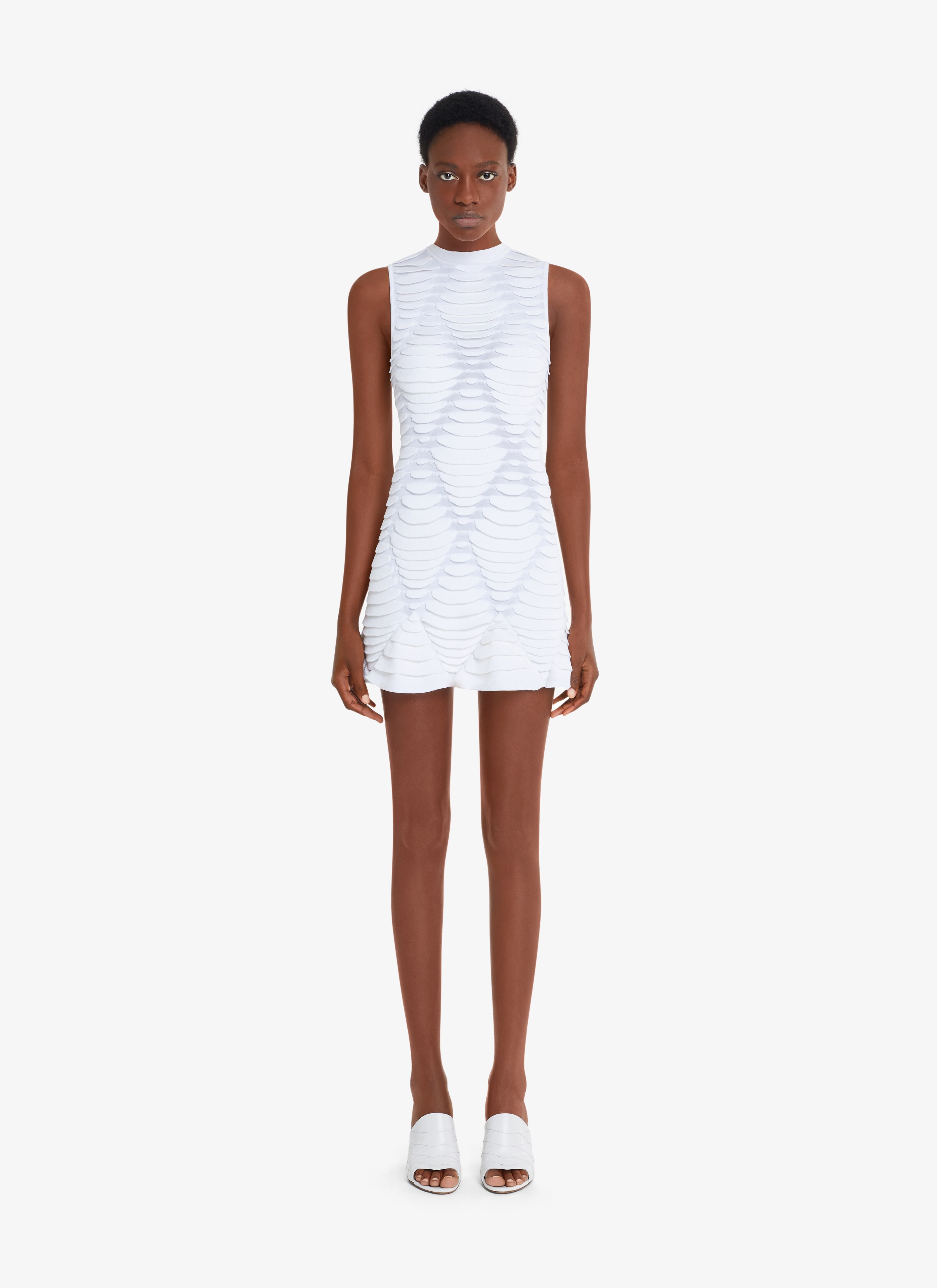ALAÏA WHITE SHORT DRESS IN PYTHON KNIT