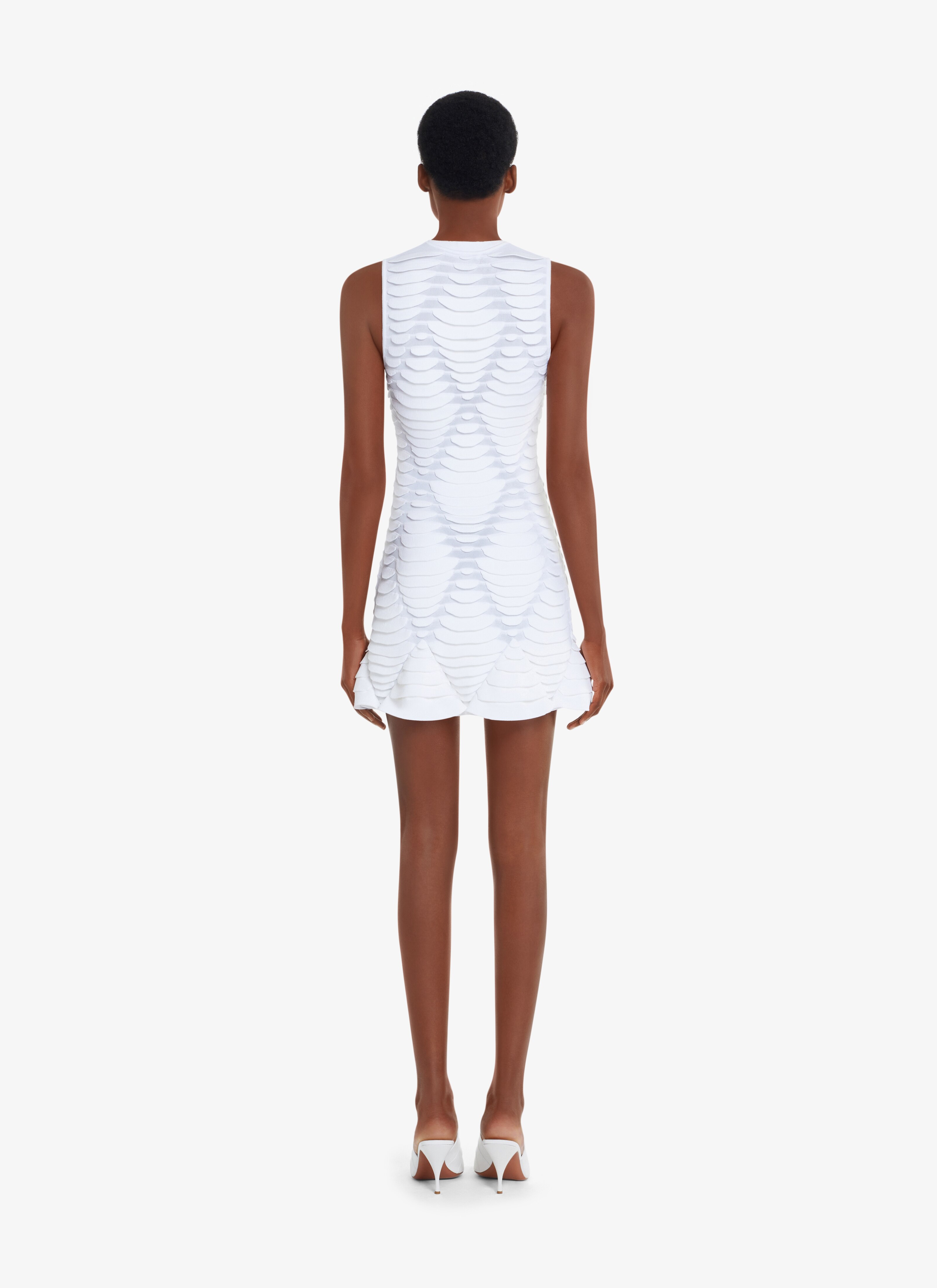 ALAÏA WHITE SHORT DRESS IN PYTHON KNIT