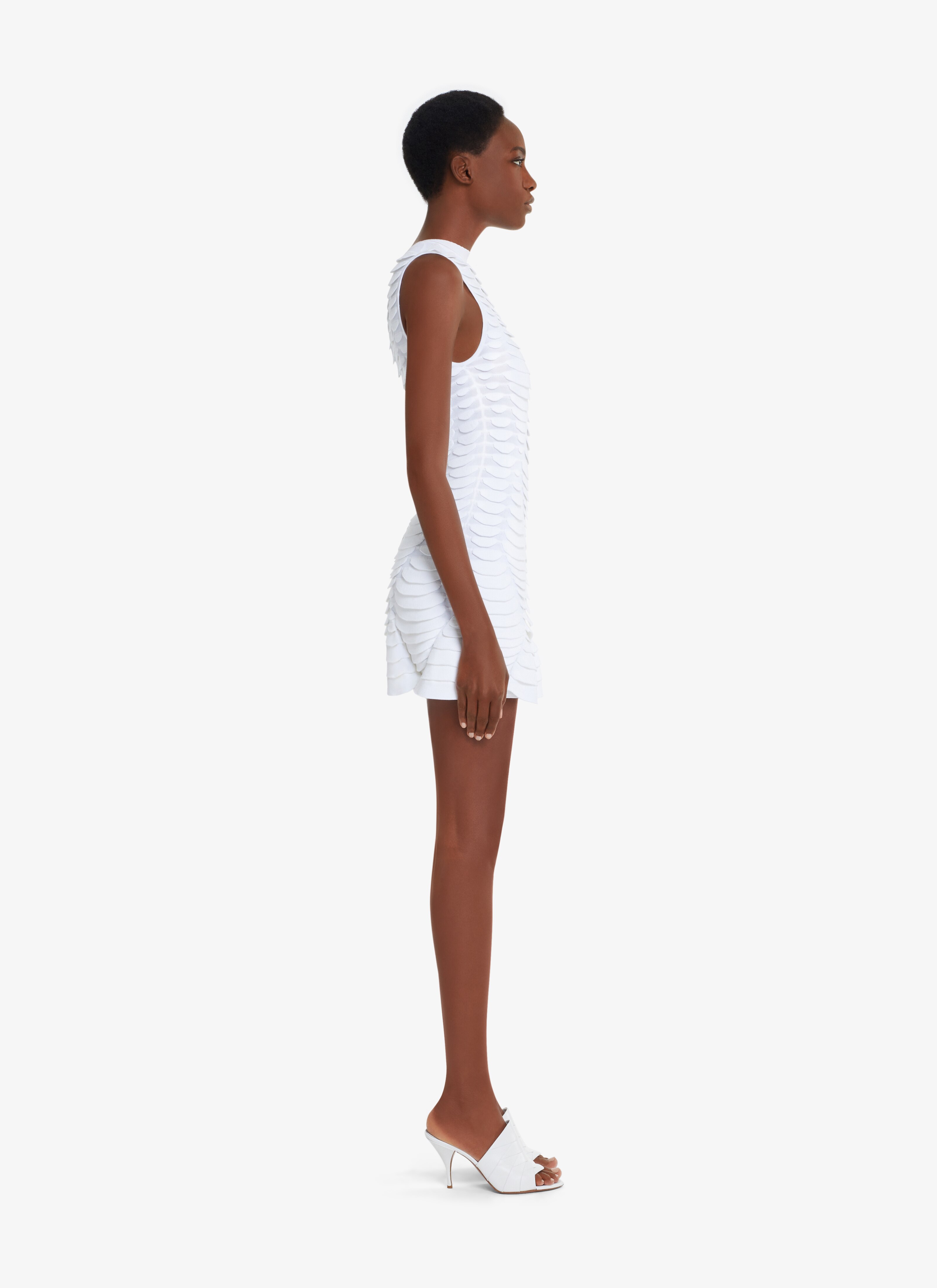 ALAÏA WHITE SHORT DRESS IN PYTHON KNIT