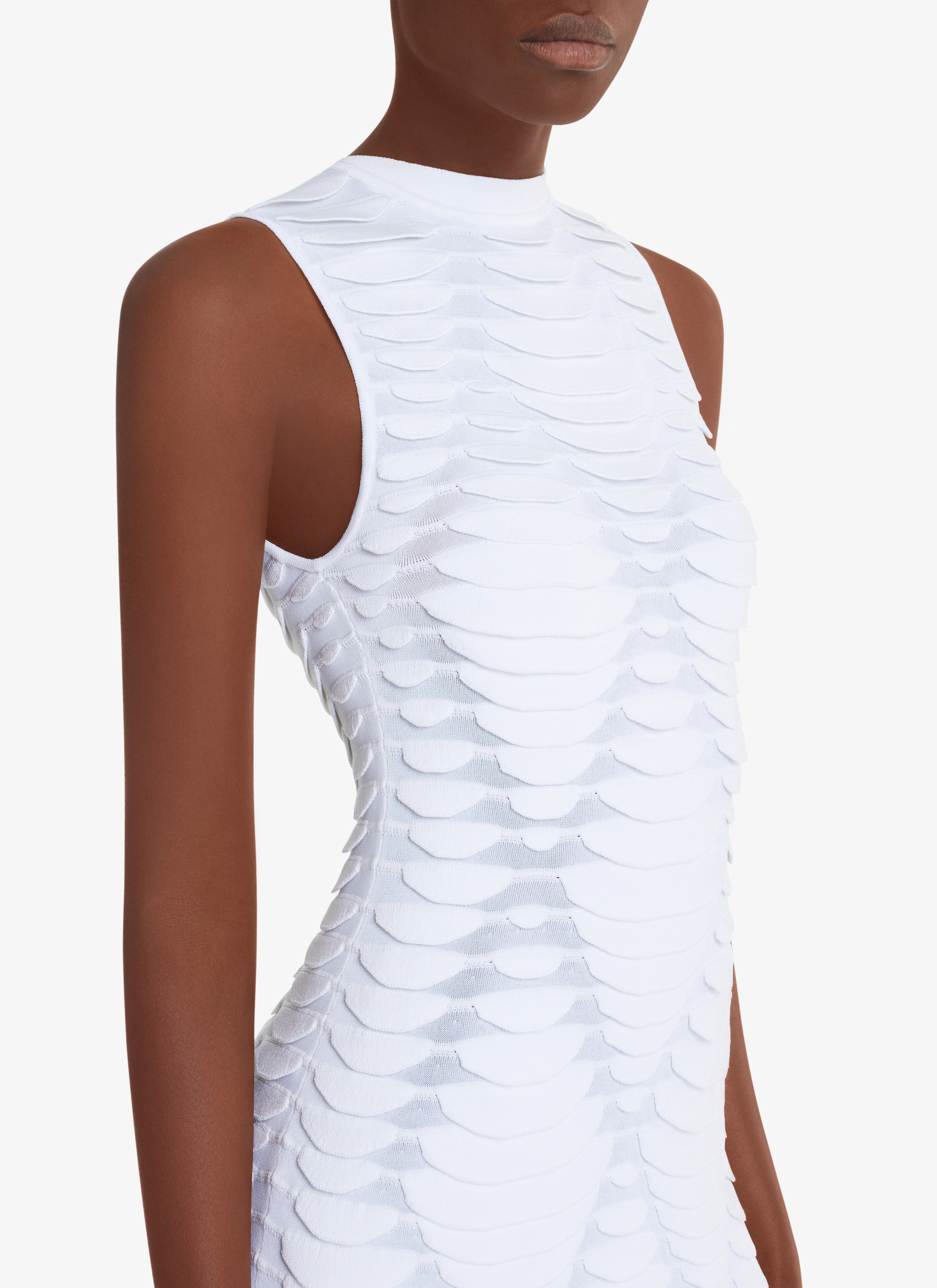 ALAÏA WHITE SHORT DRESS IN PYTHON KNIT