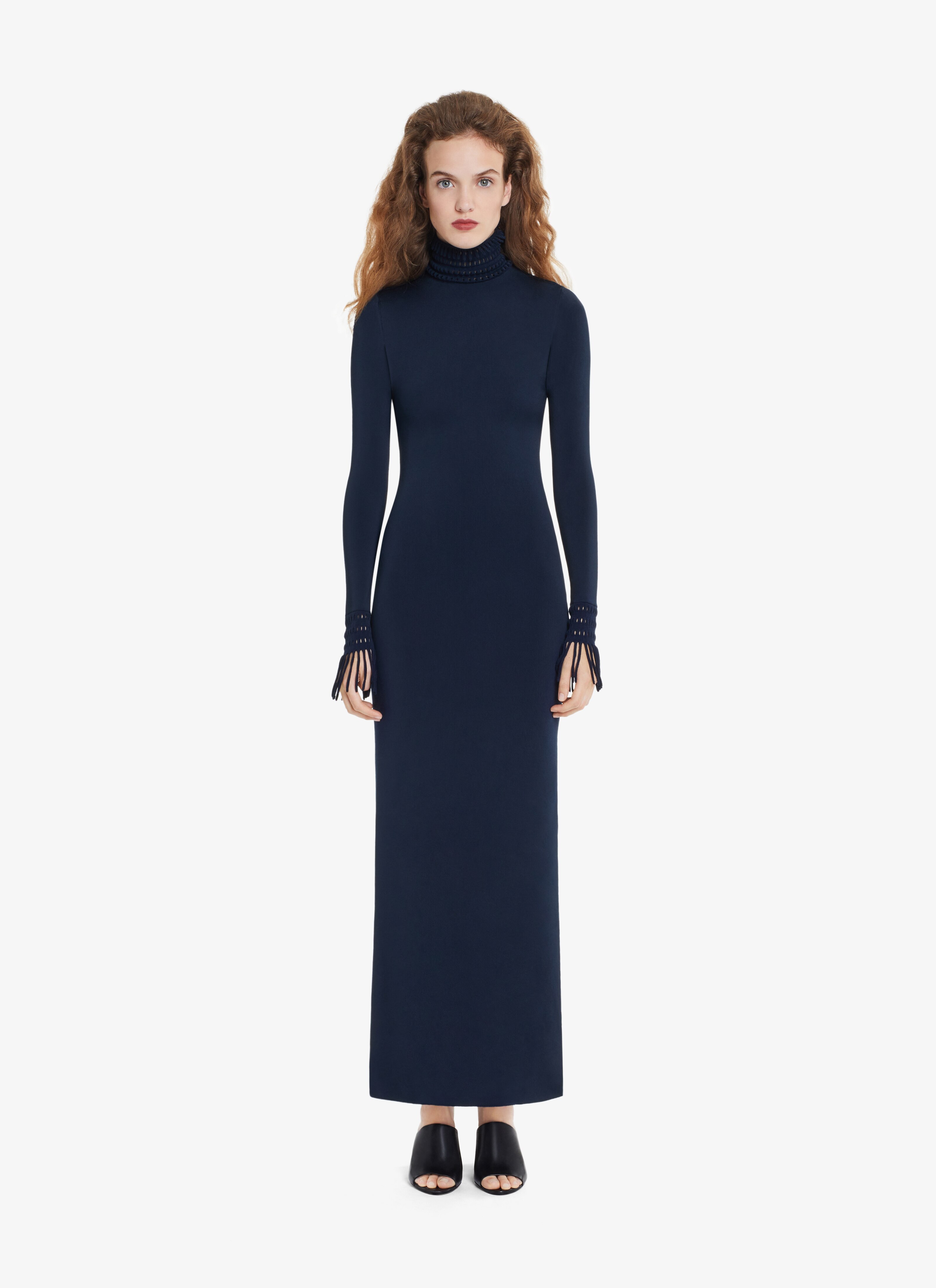 ALAÏA MARINE KNIT TURTLENECK DRESS