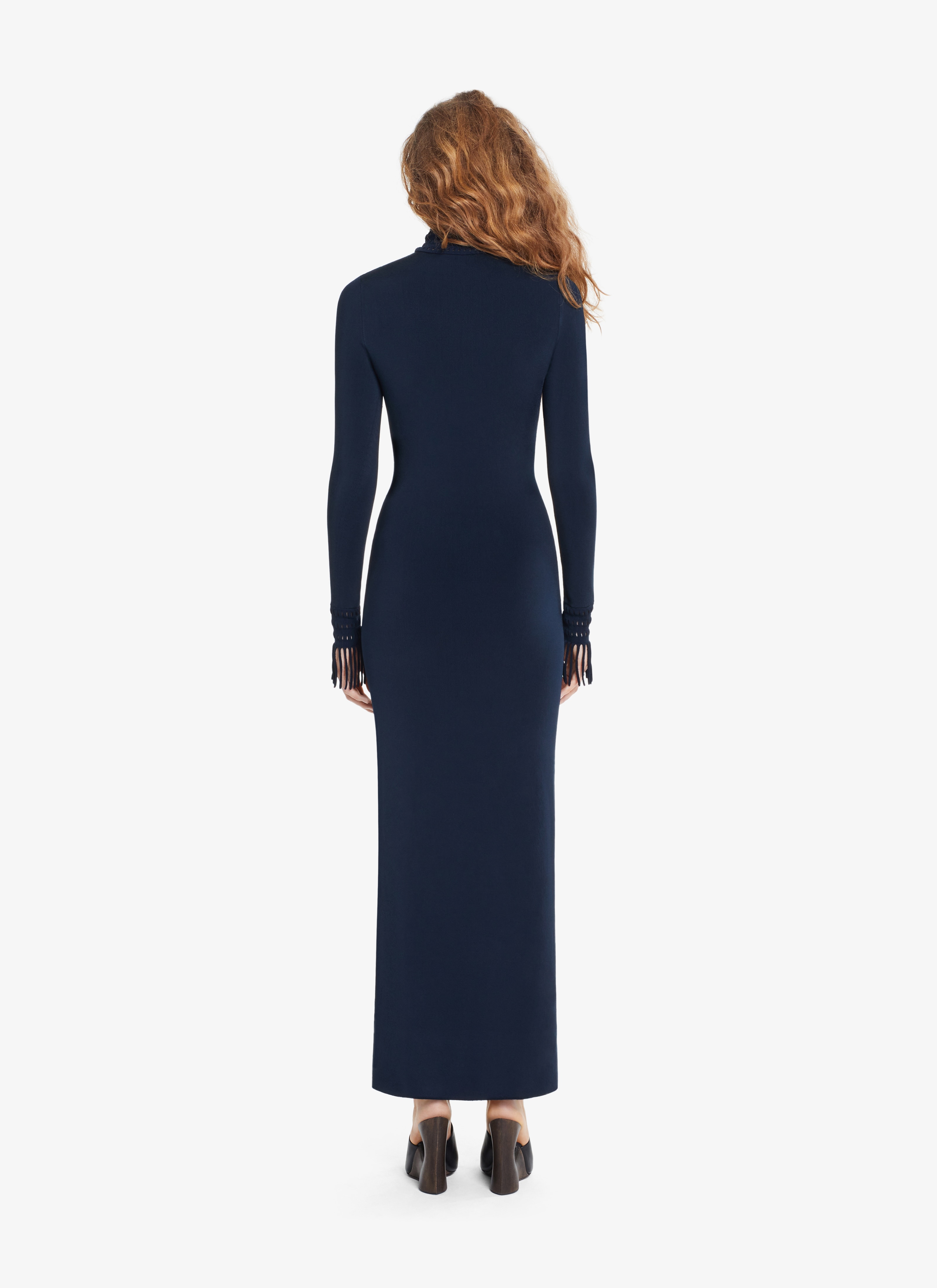 ALAÏA MARINE KNIT TURTLENECK DRESS
