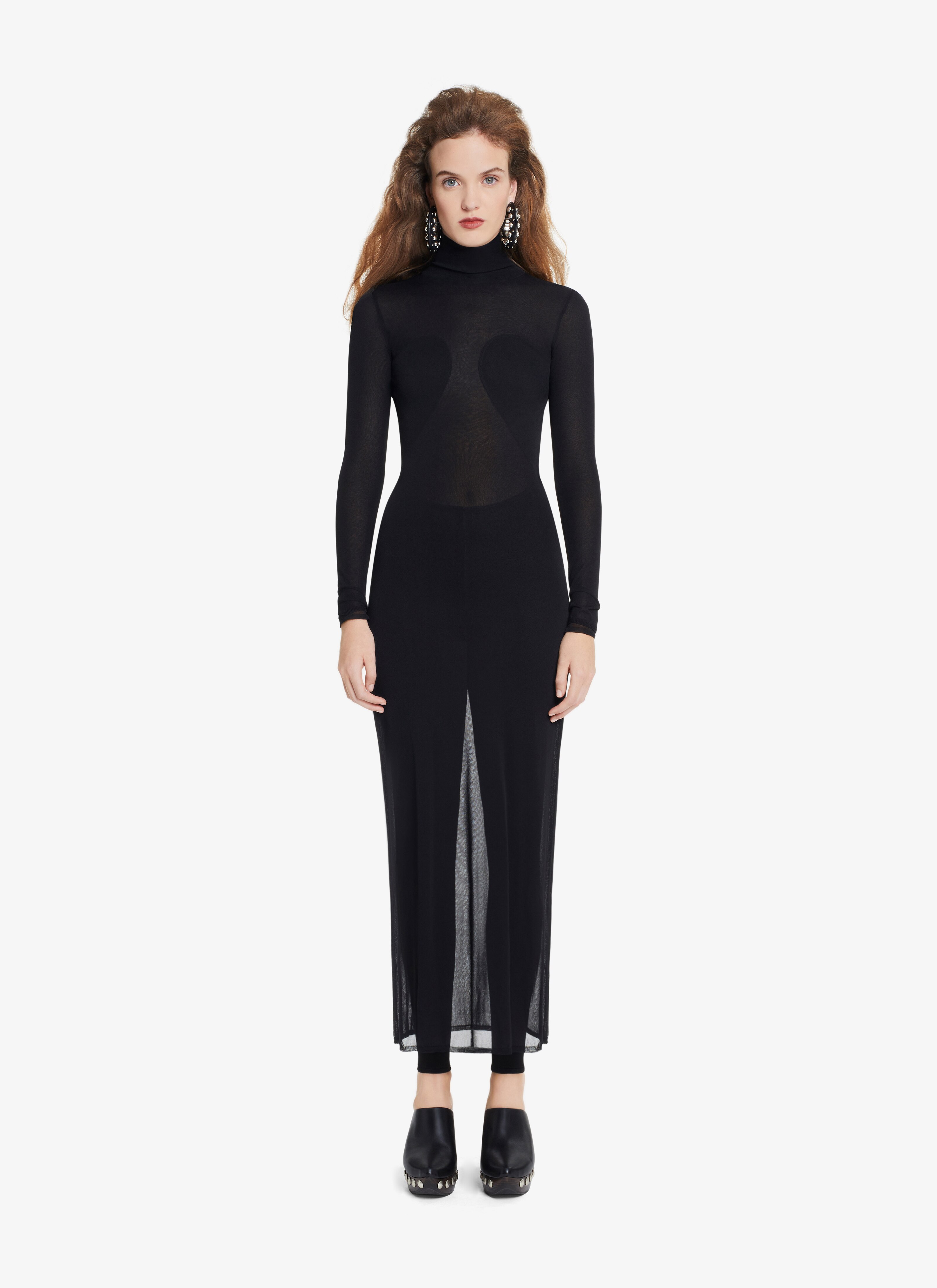 ALAÏA BLACK TRANSPARENT VOILE LONG TURTLENECK DRESS