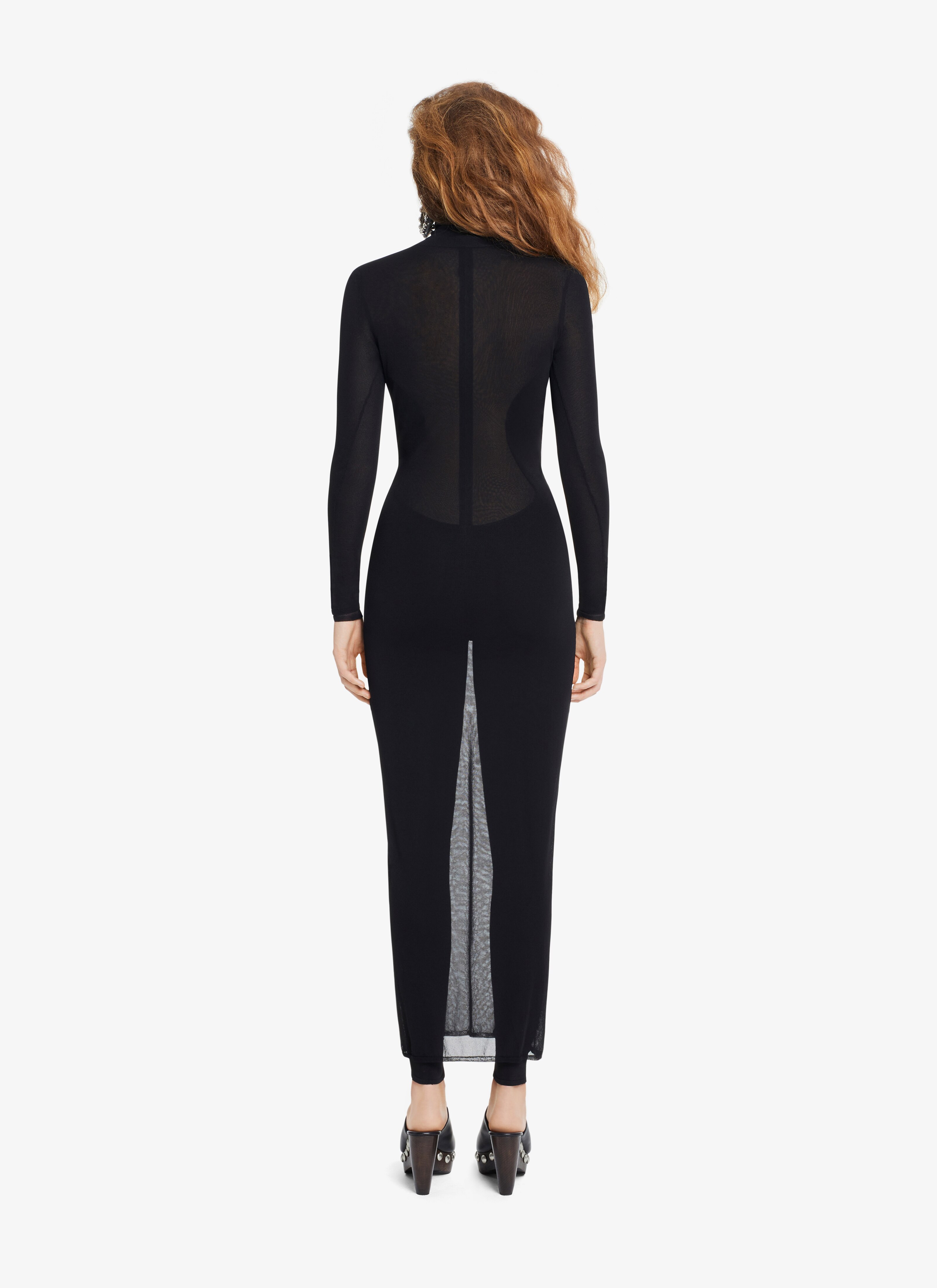 ALAÏA BLACK TRANSPARENT VOILE LONG TURTLENECK DRESS