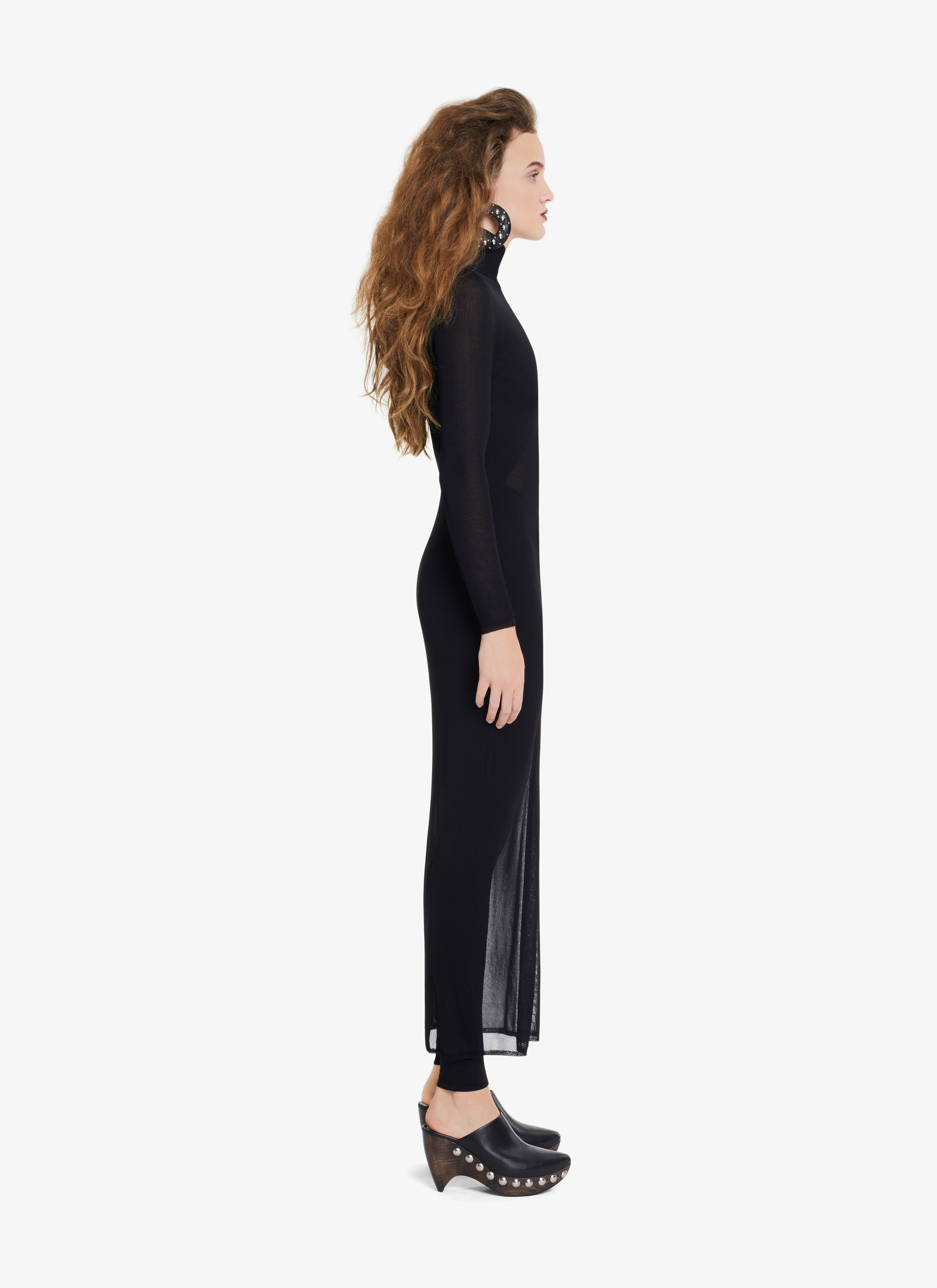 ALAÏA BLACK TRANSPARENT VOILE LONG TURTLENECK DRESS