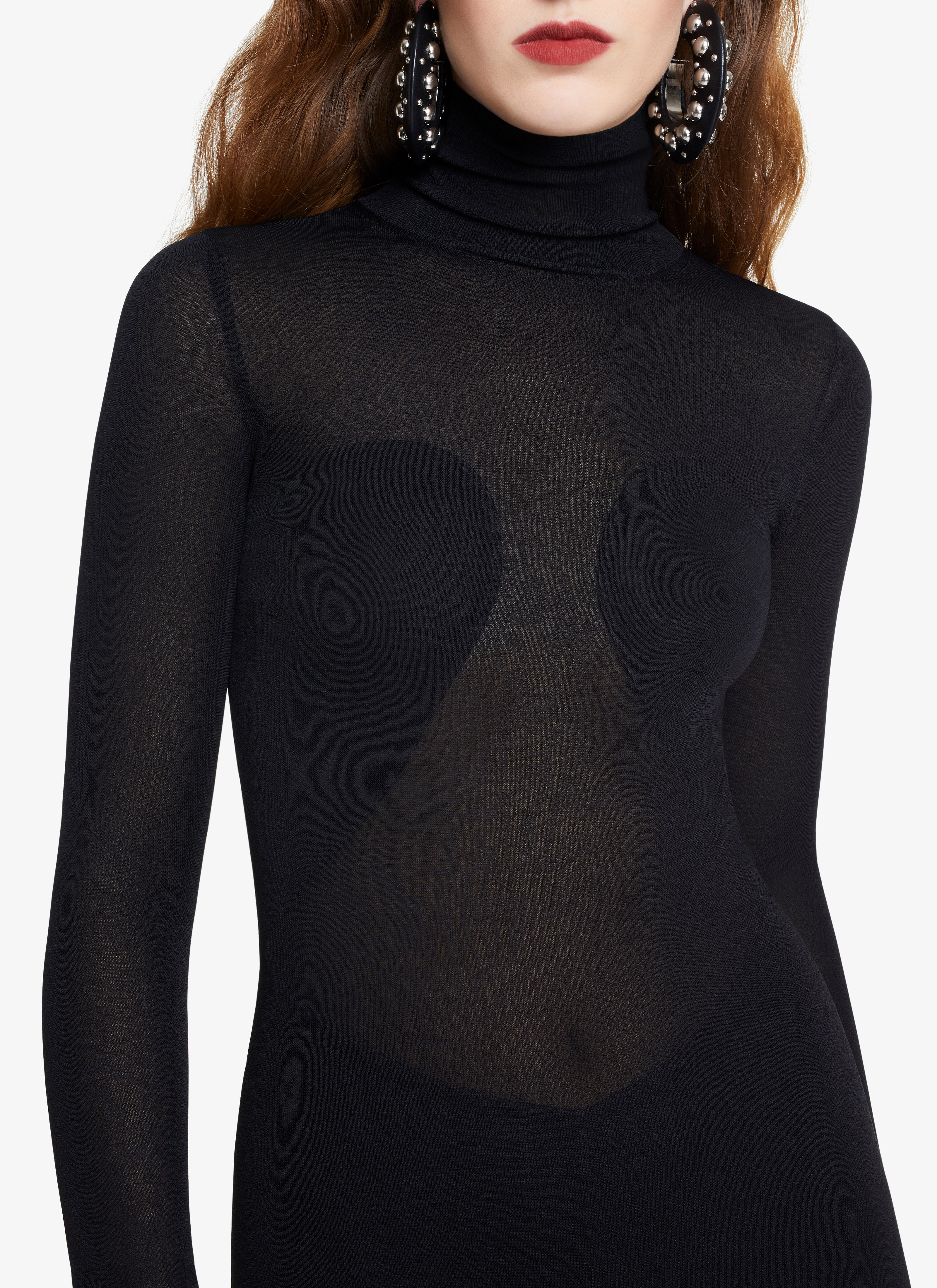 ALAÏA BLACK TRANSPARENT VOILE LONG TURTLENECK DRESS