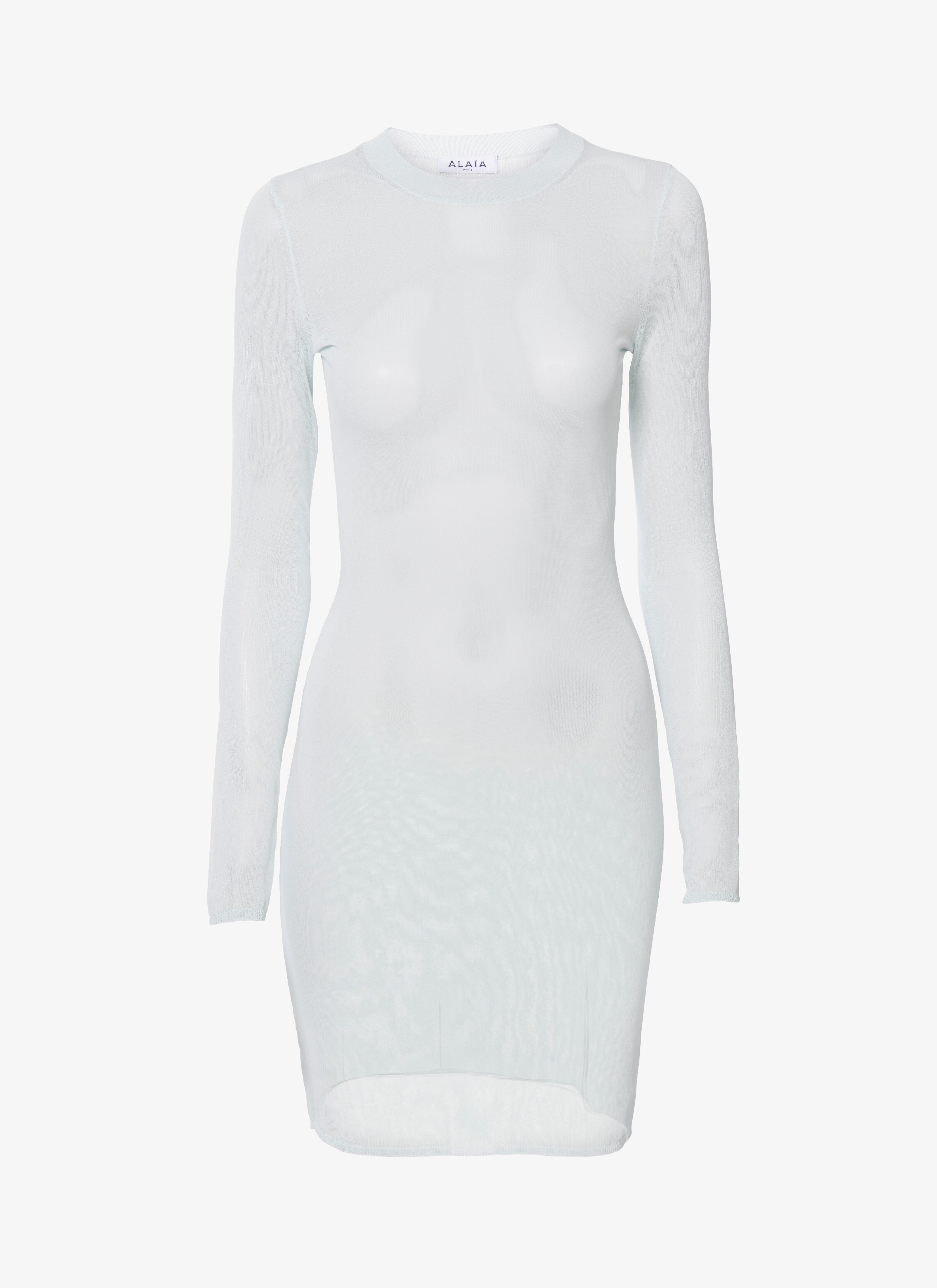 ALAÏA MINT TRANSPARENT VOILE ROUND-NECK MIDI DRESS