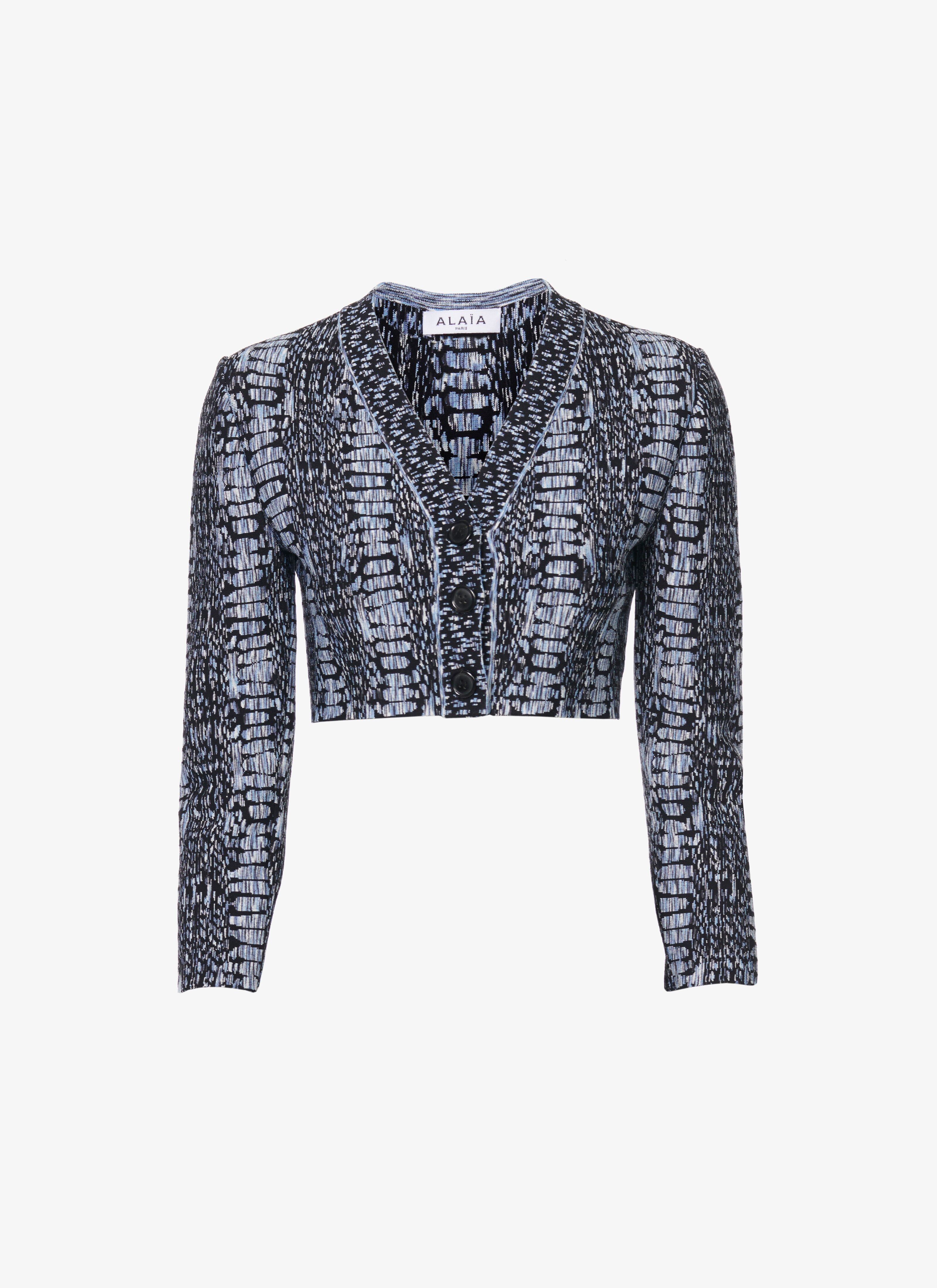 ALAÏA BLACK/BLUE SHORT PYTHON KNIT CARDIGAN