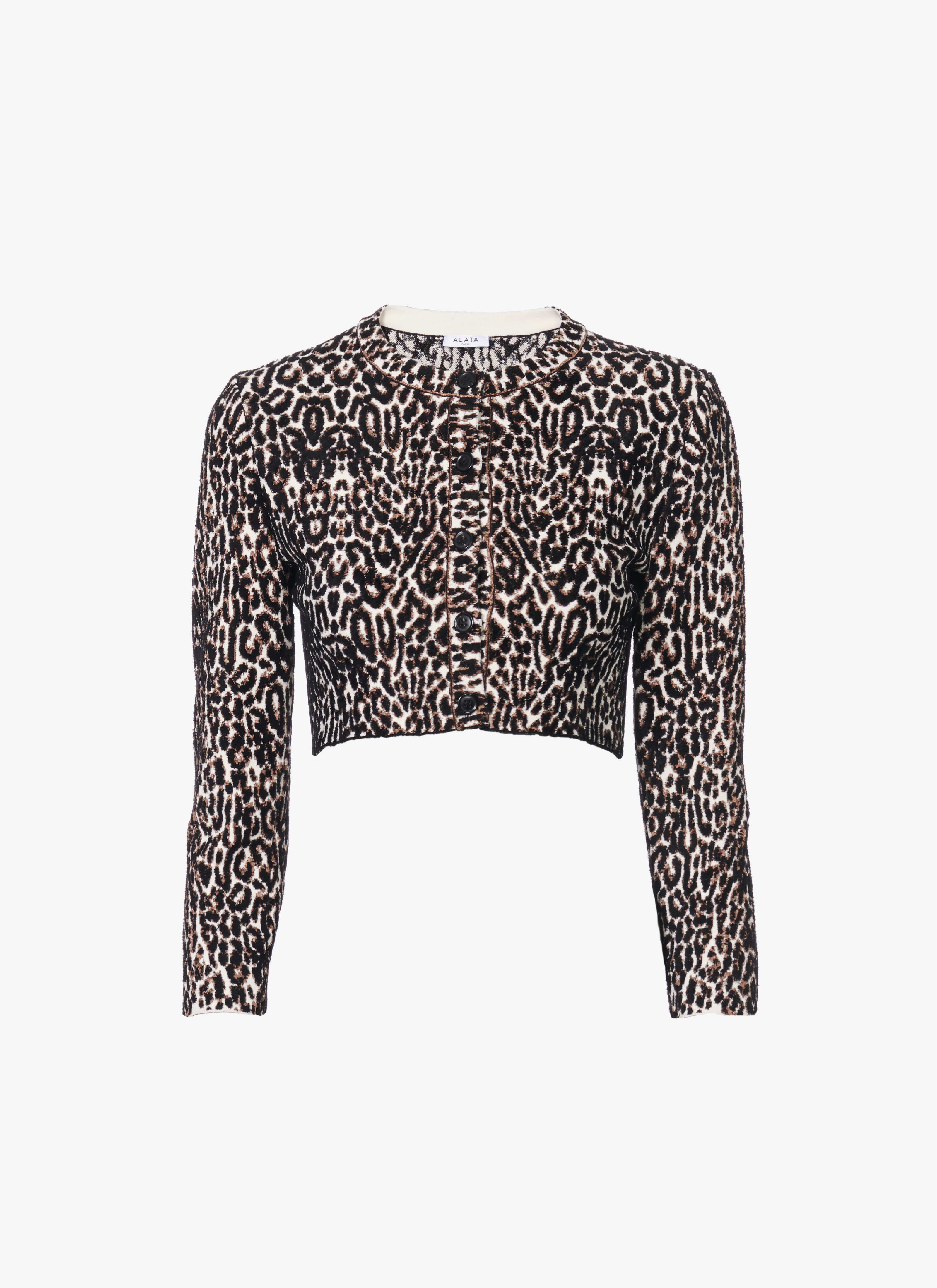 ALAÏA Women's LEOPARD KNIT SHORT CARDIGAN