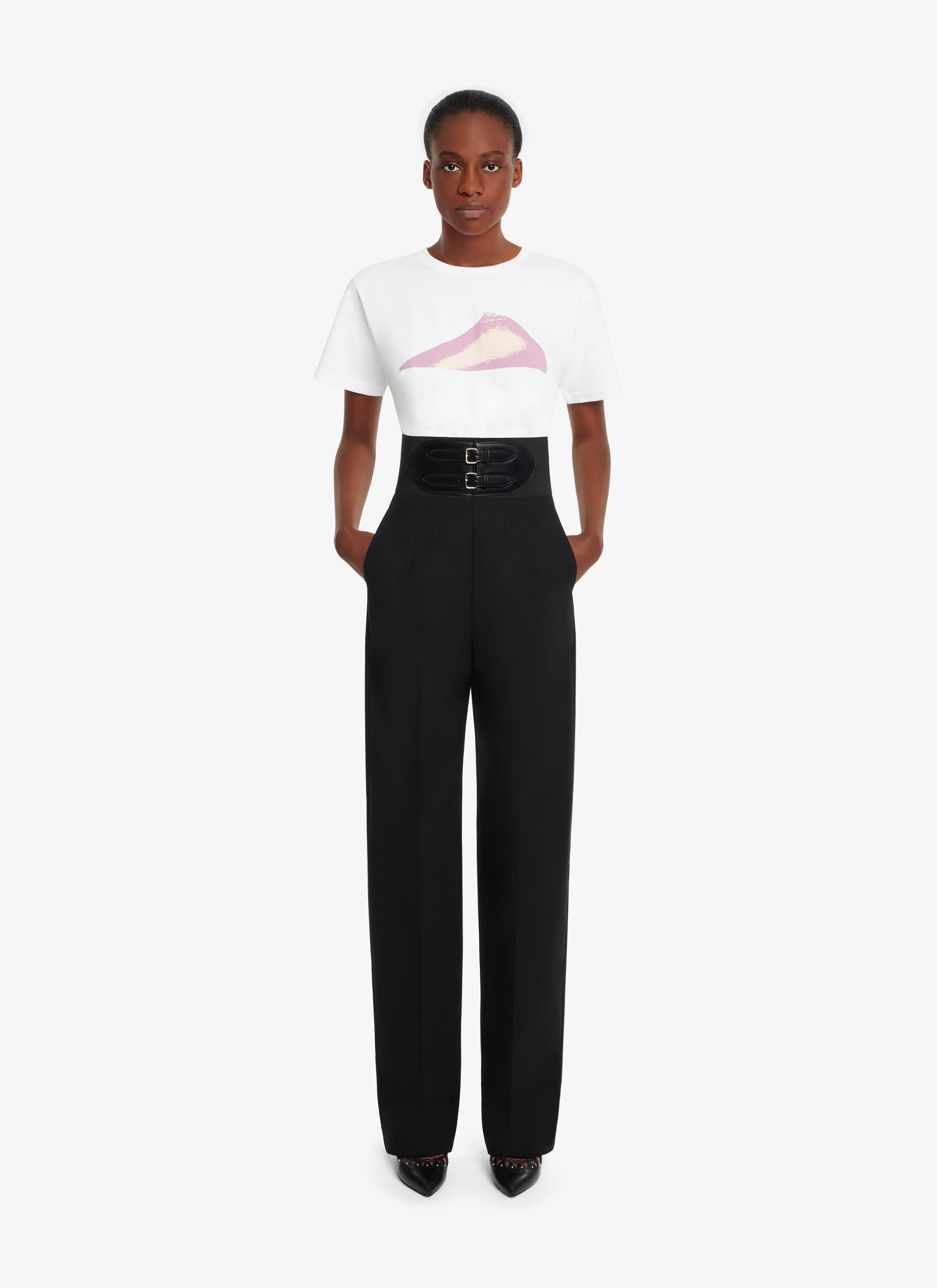 ALAÏA BLACK HIGH-WAIST WIDE-LEG TROUSERS
