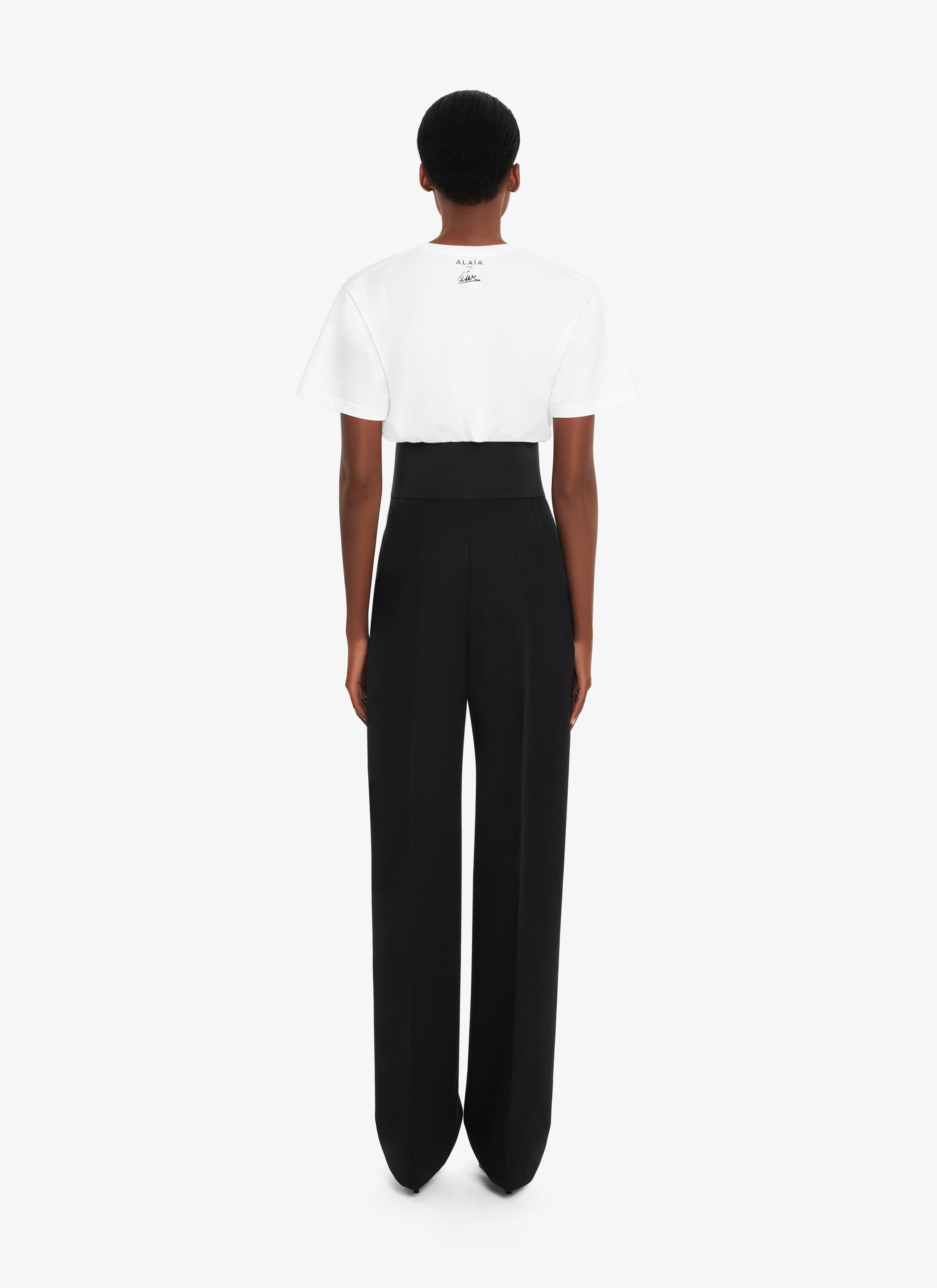 ALAÏA BLACK HIGH-WAIST WIDE-LEG TROUSERS