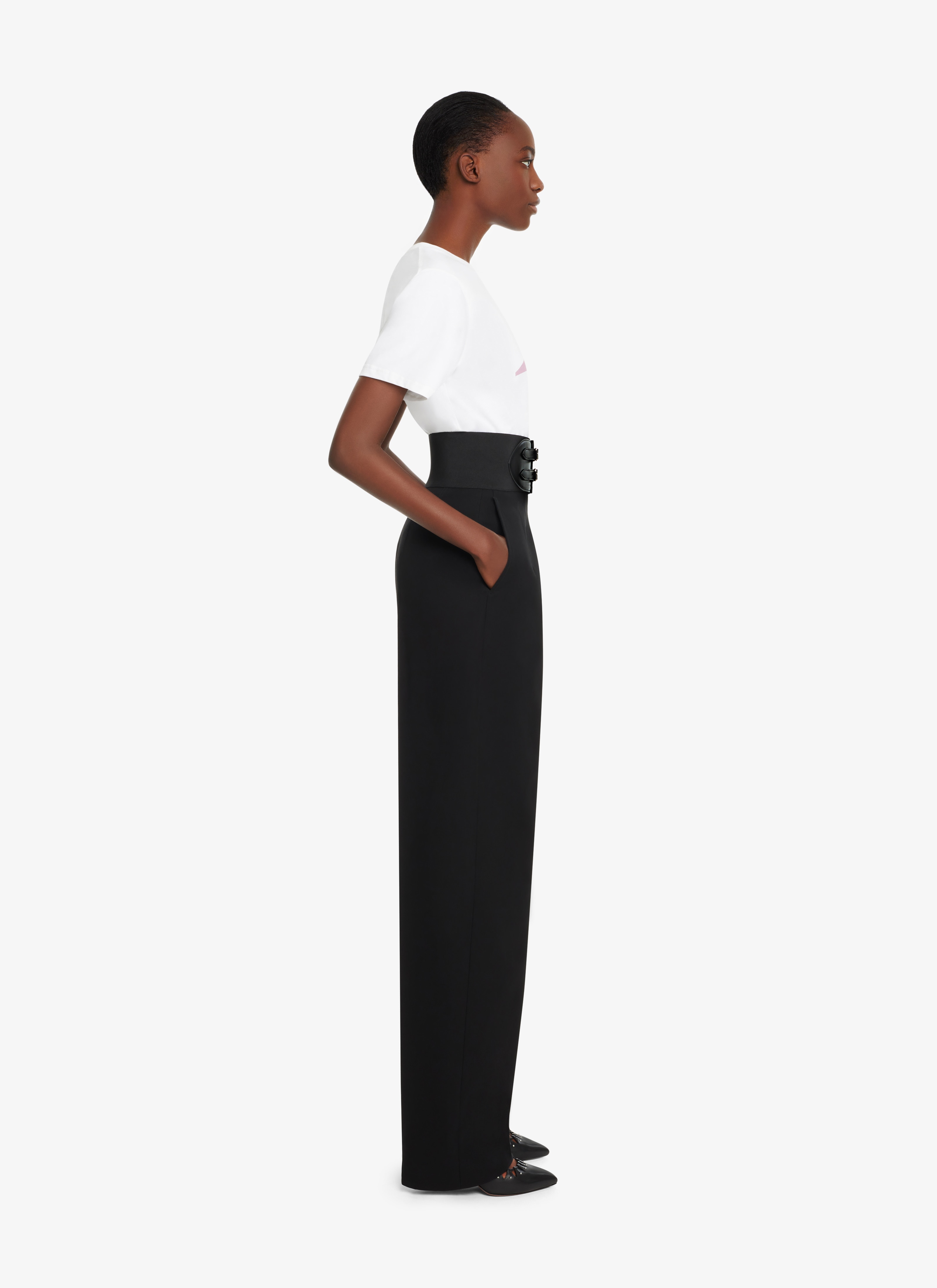 ALAÏA BLACK HIGH-WAIST WIDE-LEG TROUSERS