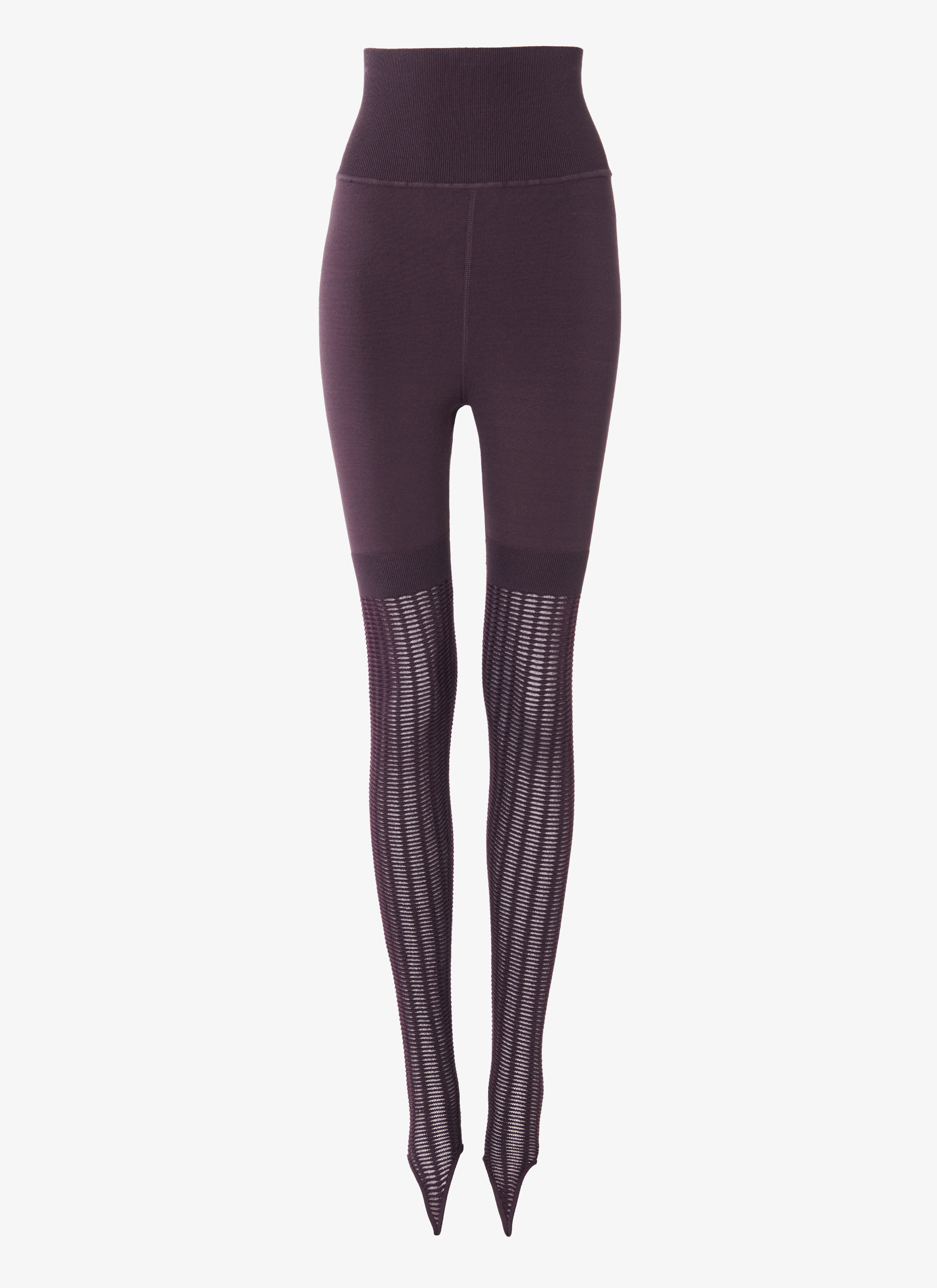 ALAÏA AUBERGINE OPEN LACE LEGGINGS