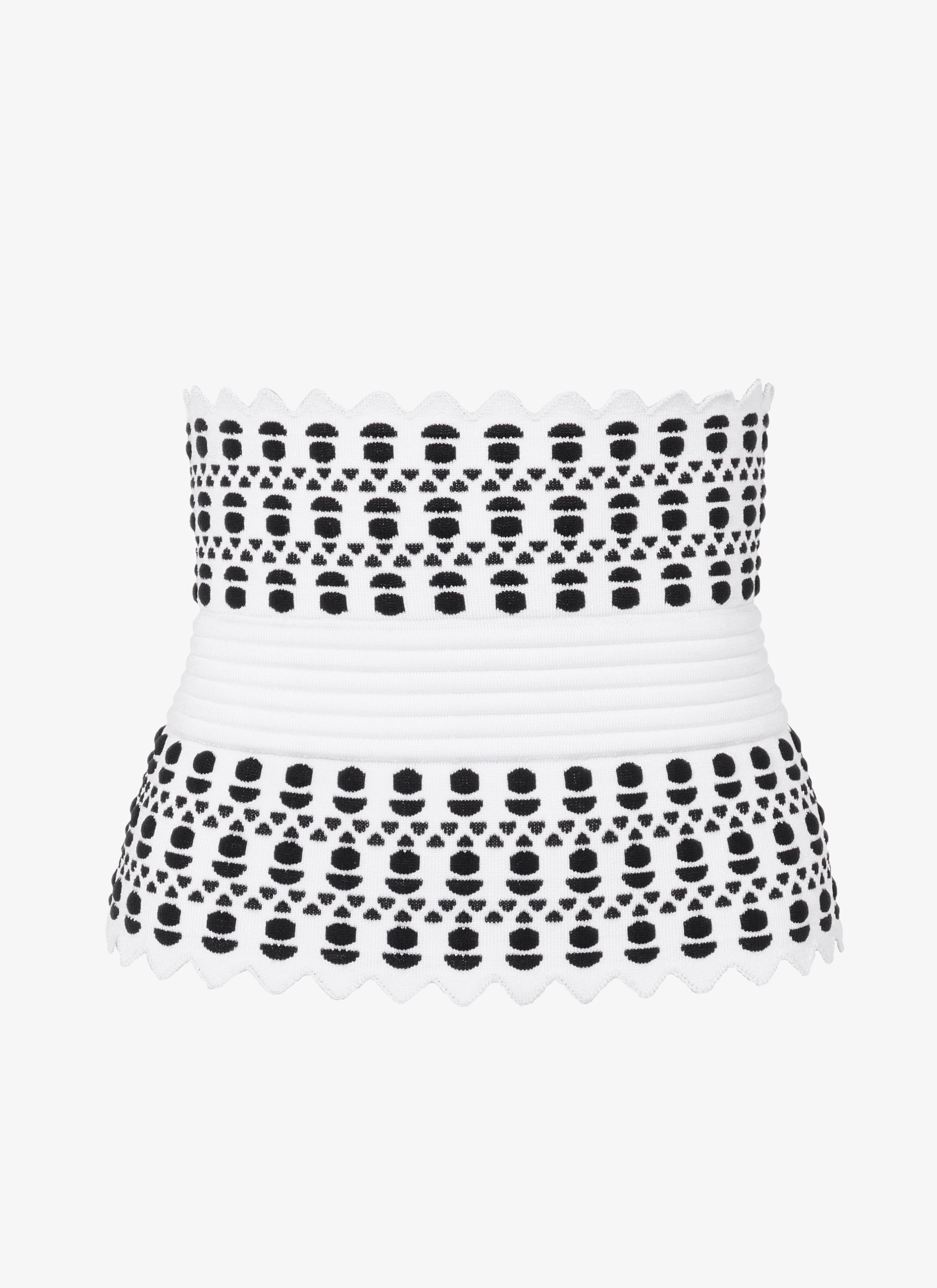 ALAÏA WHITE/BLACK VIENNE KNITTED STRETCH CORSET BELT 