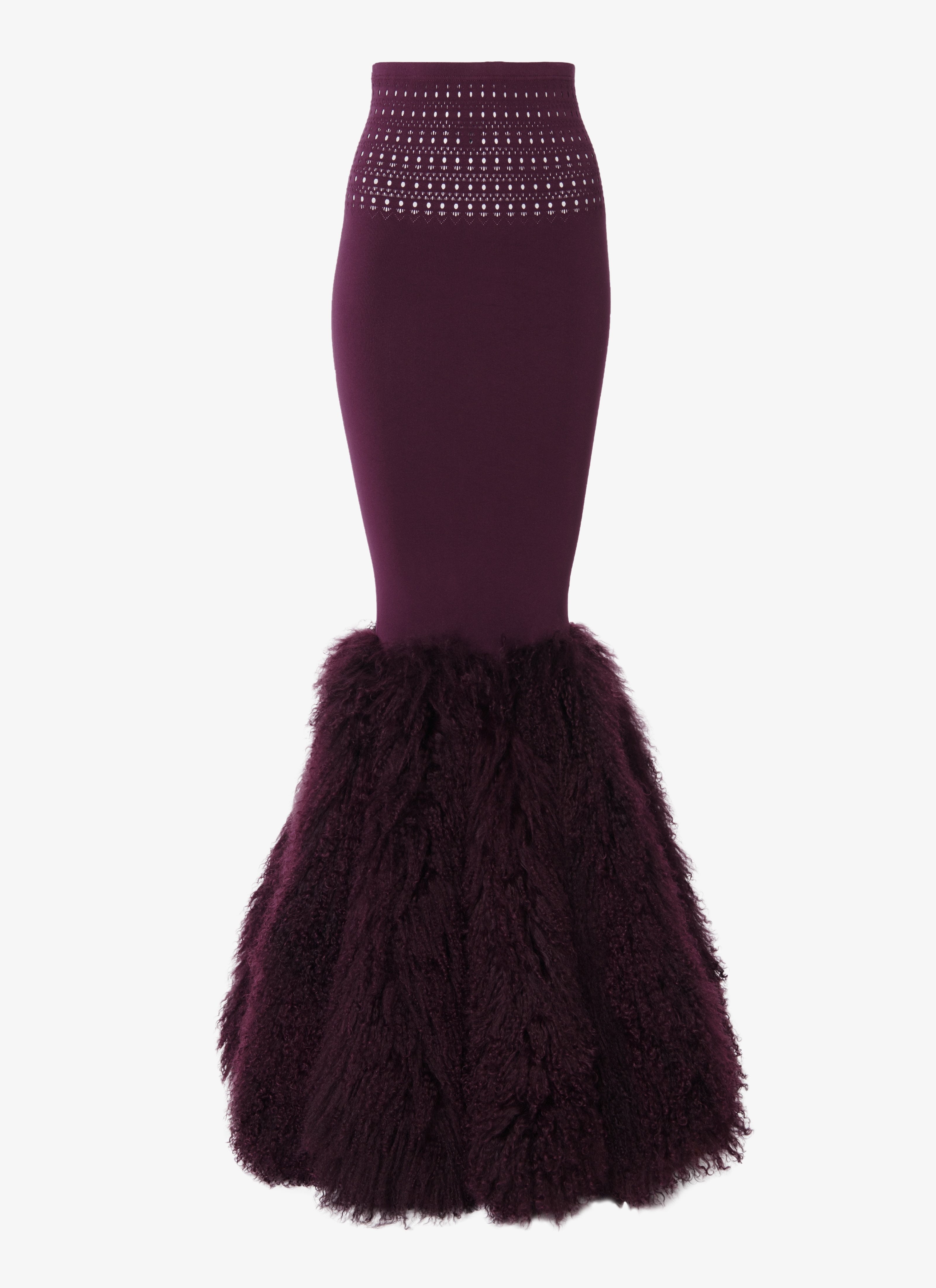 ALAÏA Women's KNITTED SKIRT WITH DYED MONGOLIE LAMB FUR