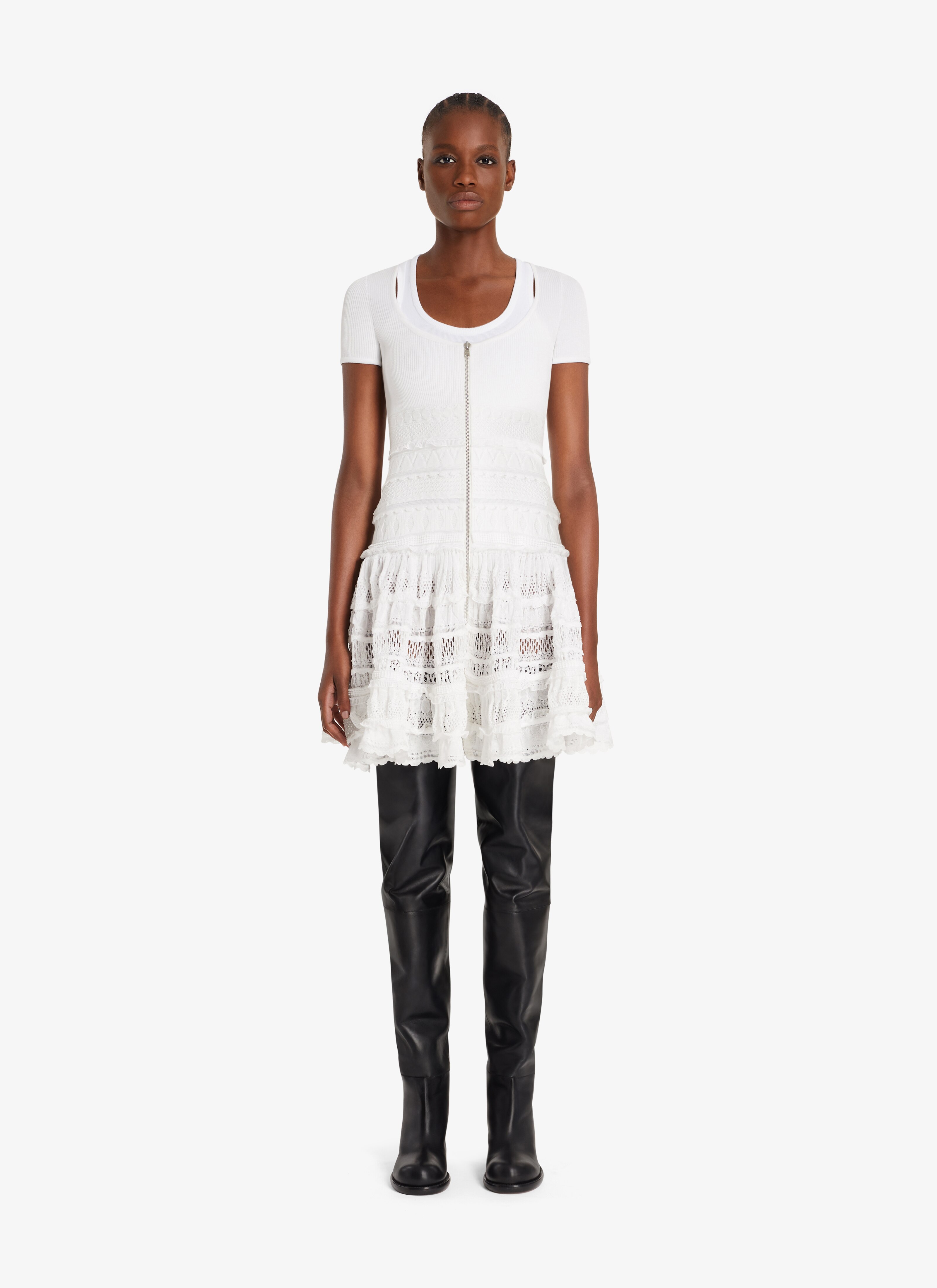 ALAÏA OPTIC WHITE ZIPPED CRINOLINE DRESS