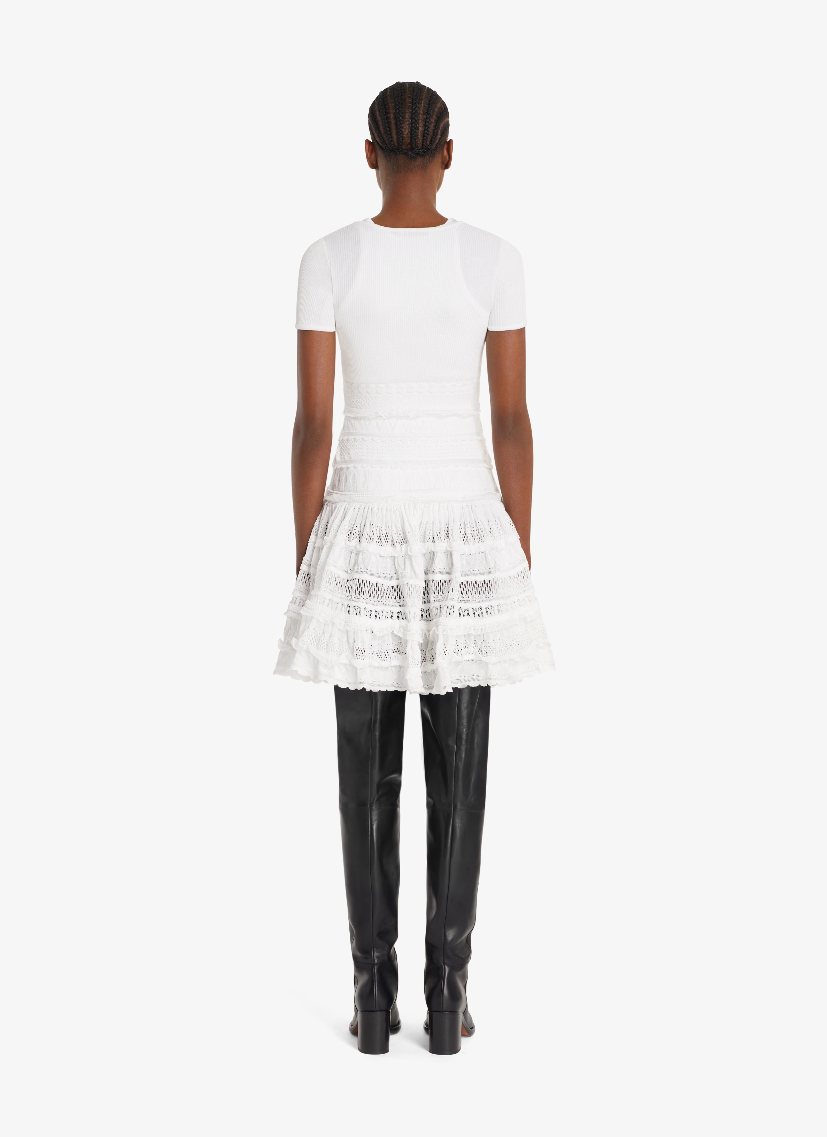 ALAÏA OPTIC WHITE ZIPPED CRINOLINE DRESS