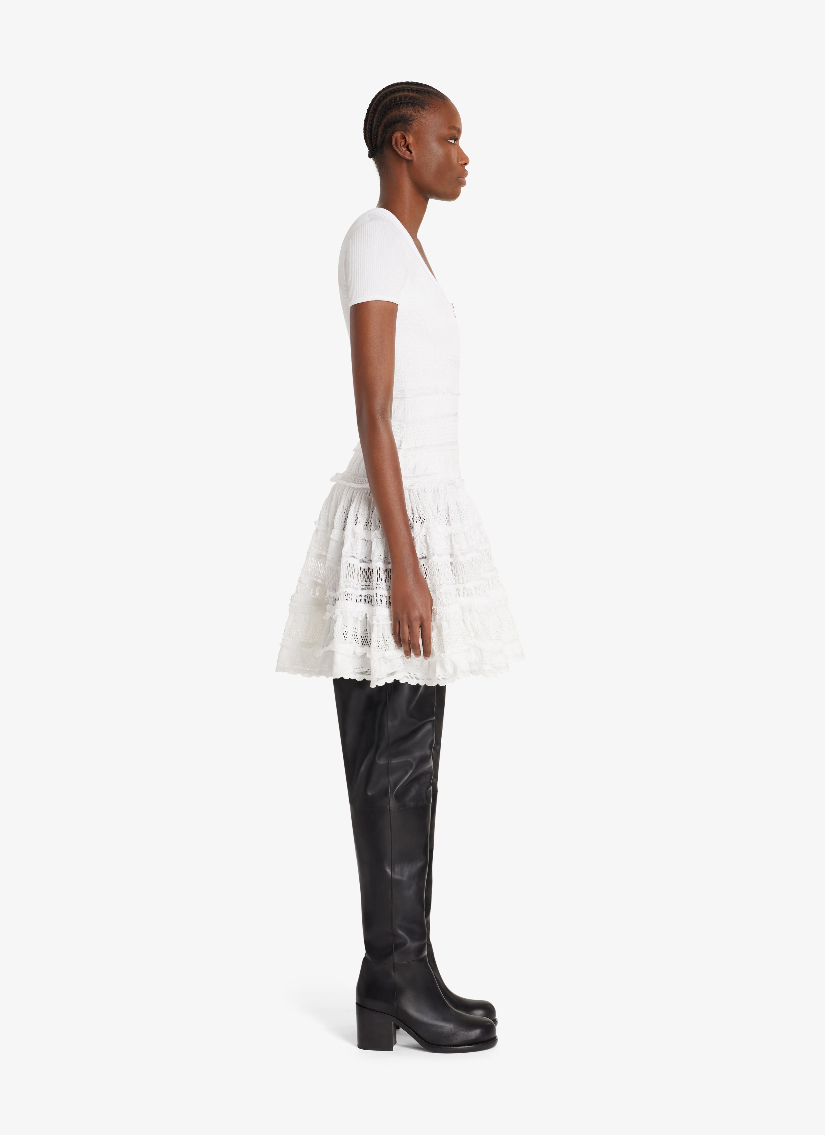 ALAÏA OPTIC WHITE ZIPPED CRINOLINE DRESS
