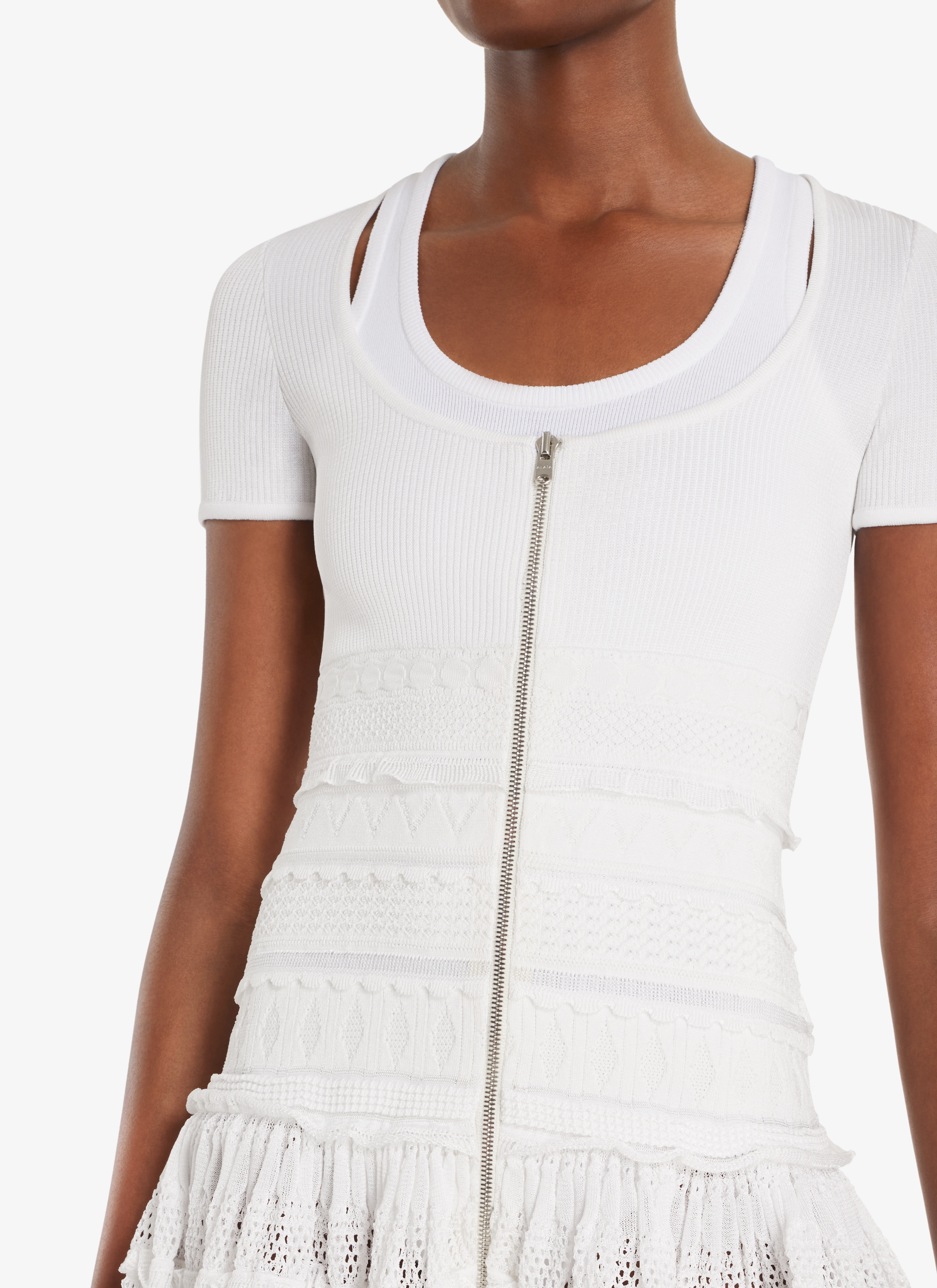 ALAÏA OPTIC WHITE ZIPPED CRINOLINE DRESS