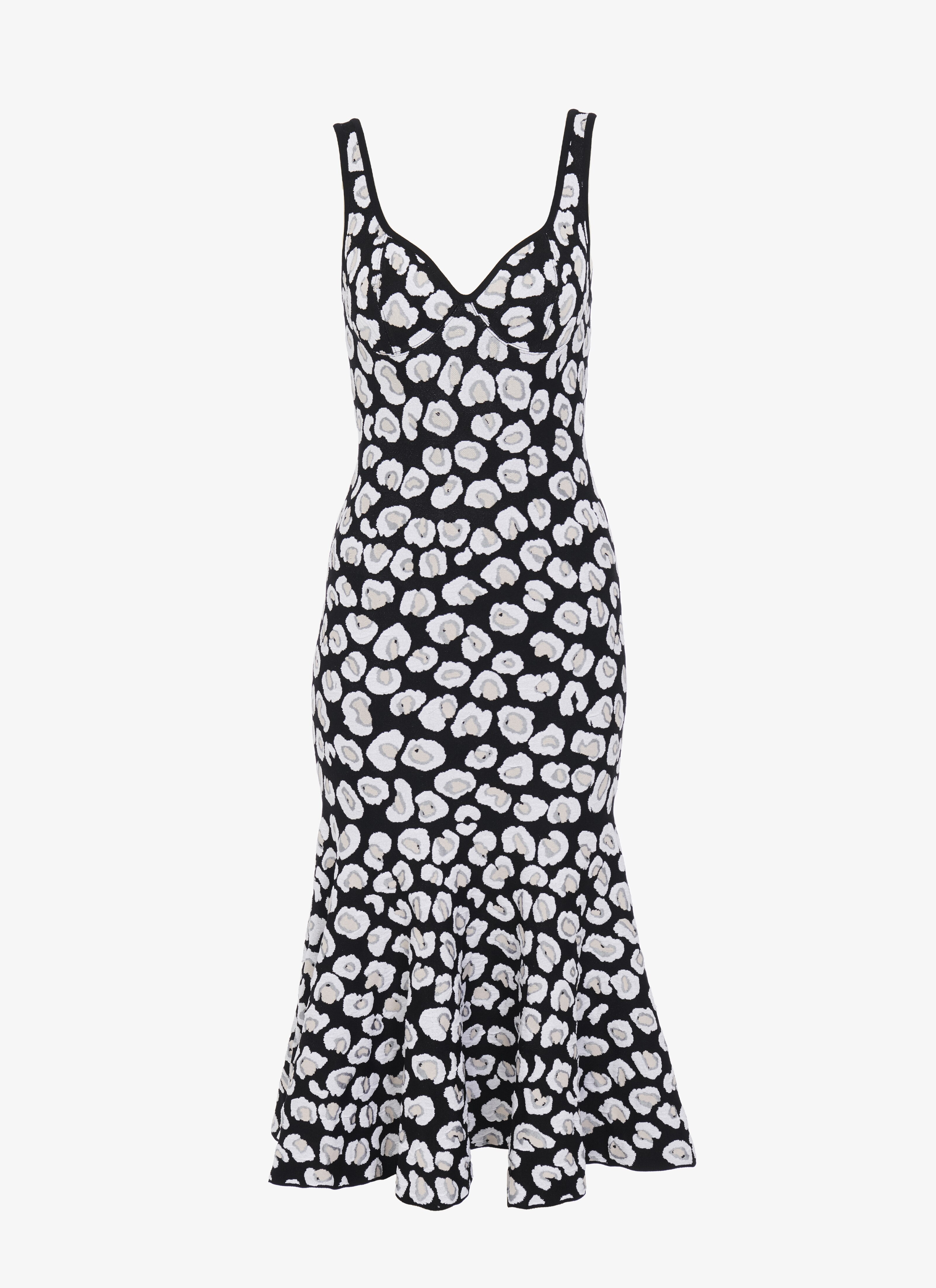 ALAÏA 화이트/블랙 레오파드 펜슬 드레스