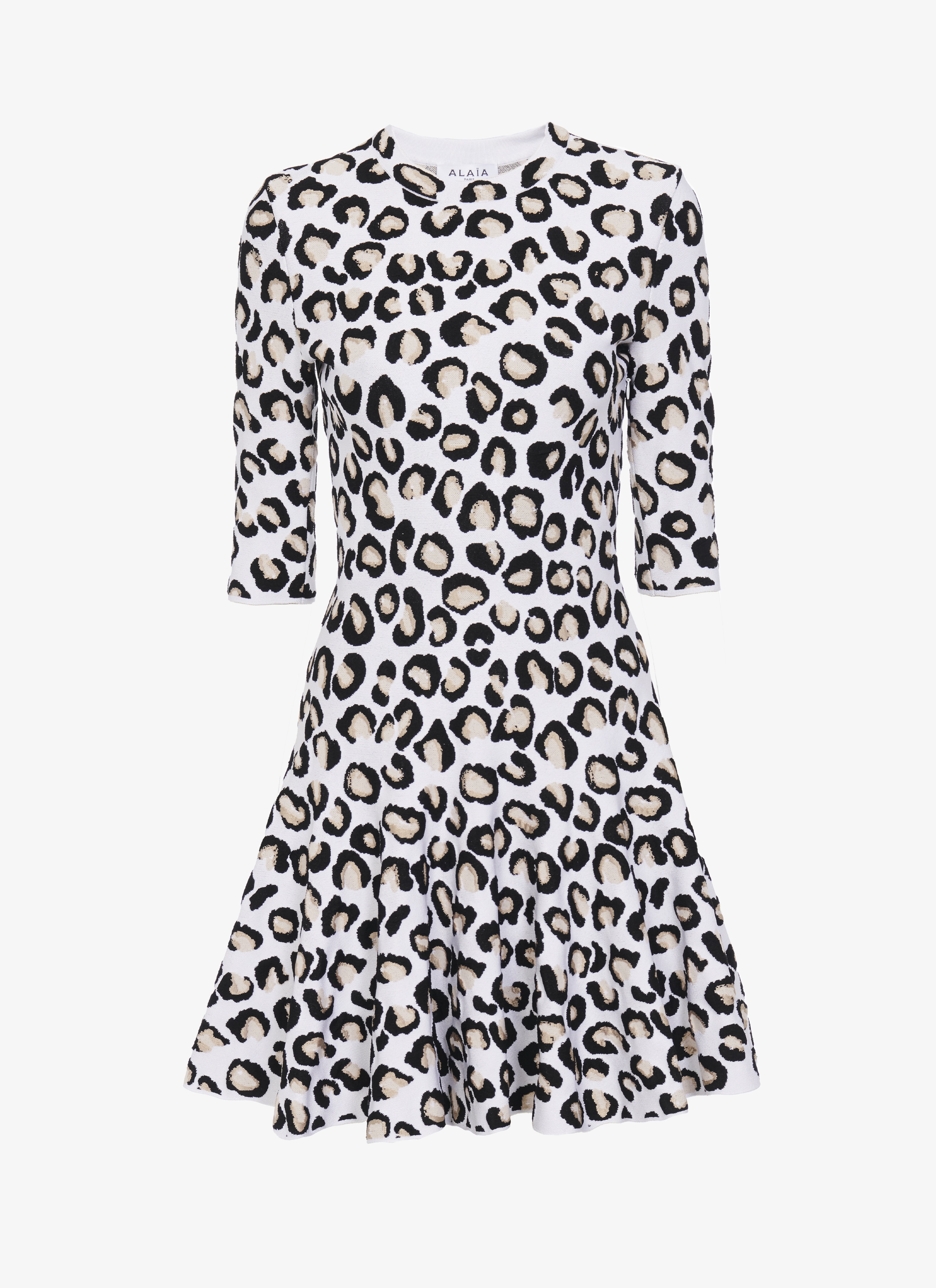 ALAÏA WHITE/BLACK LEOPARD SKATER DRESS