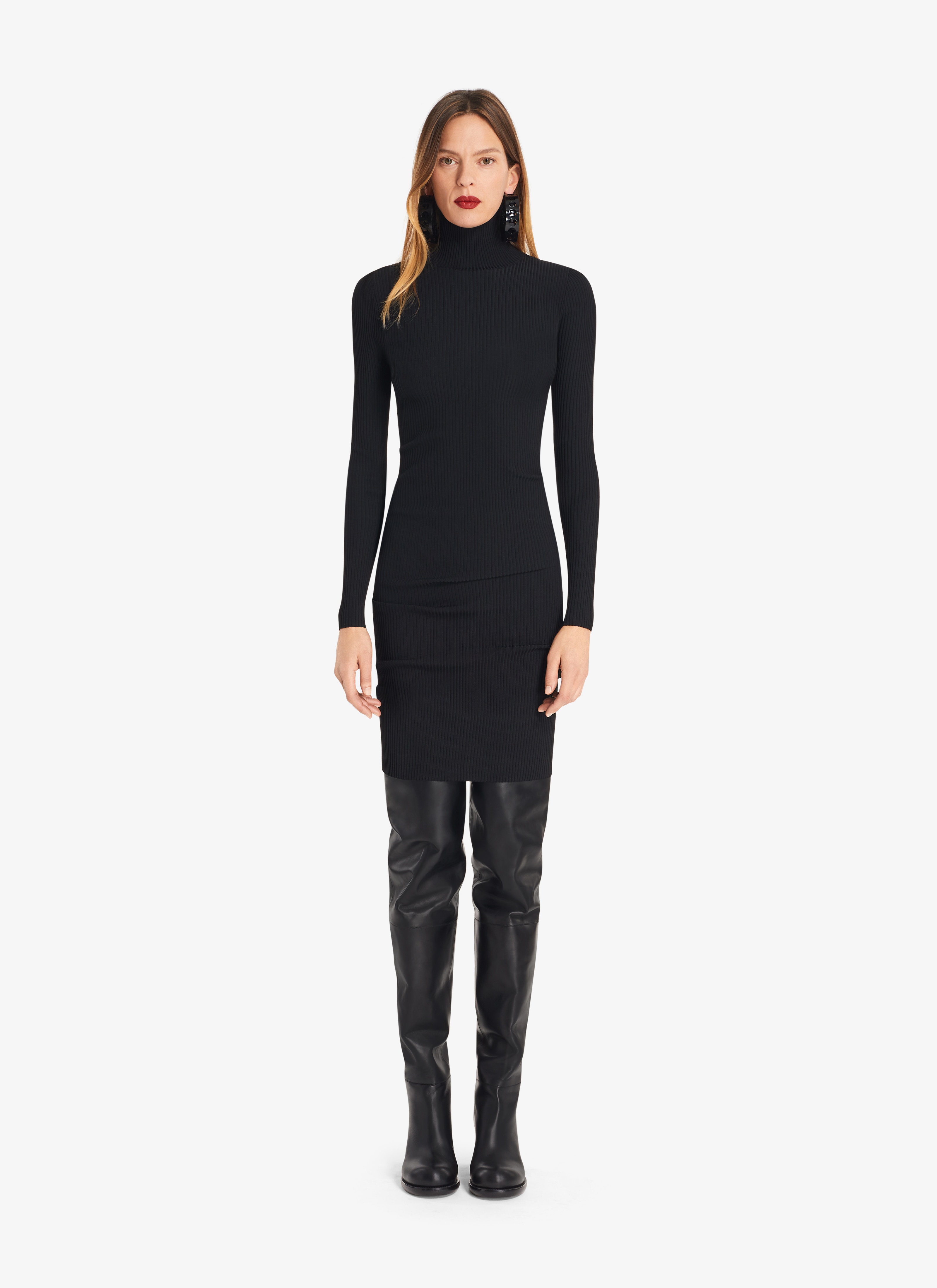 ALAÏA BLACK TURTLENECK RIBBED DRESS