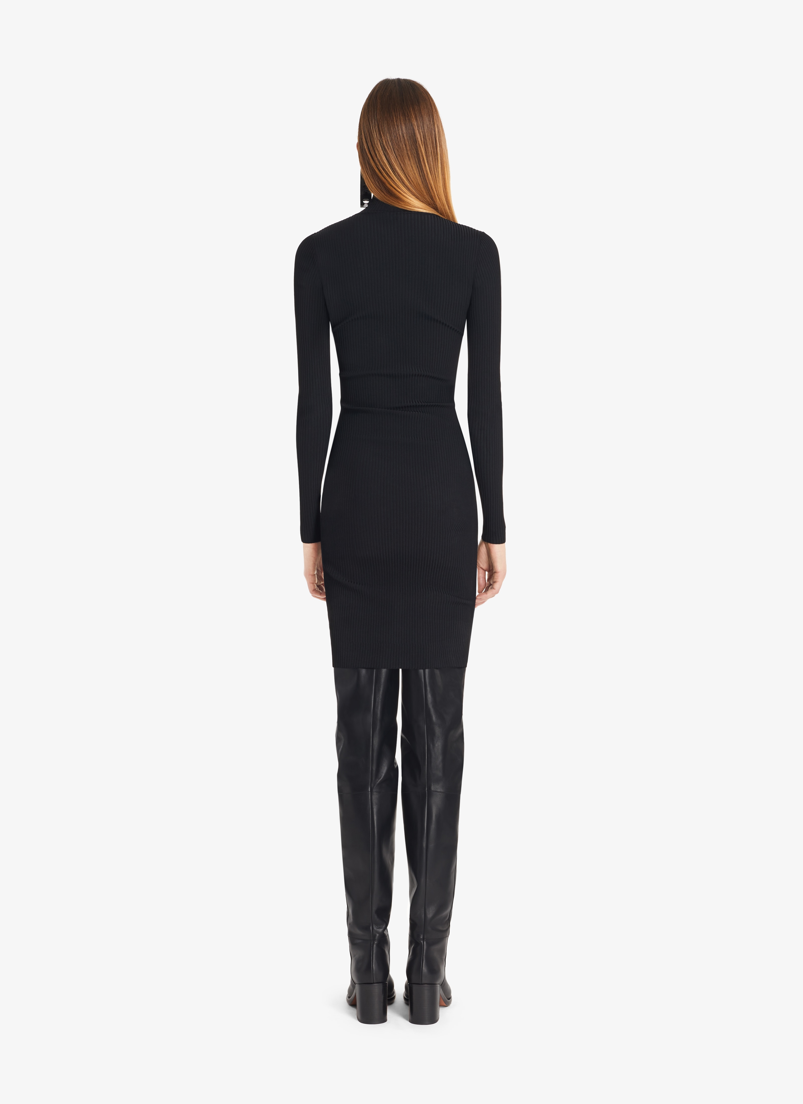 ALAÏA BLACK TURTLENECK RIBBED DRESS